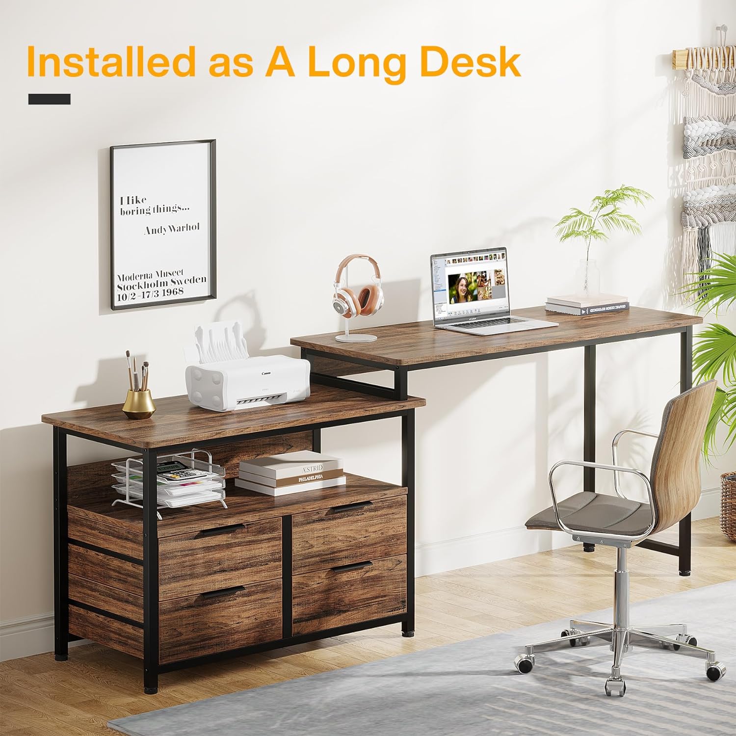 Reversible L-Shaped Desk, Corner Computer Desk with Drawers &  Shelves