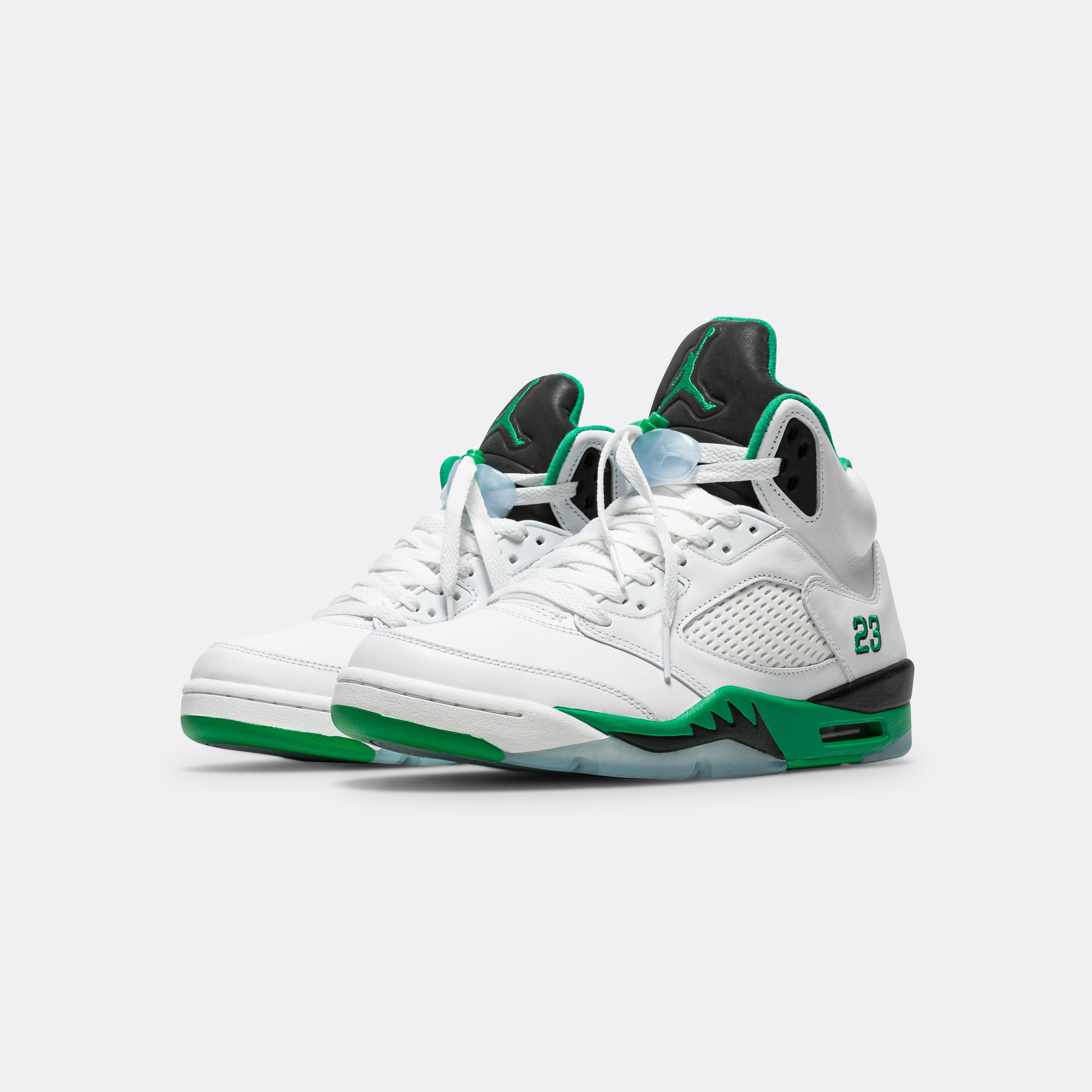 Womens Air Jordan 5 Retro - White/Lucky Green-Black-Ice Blue