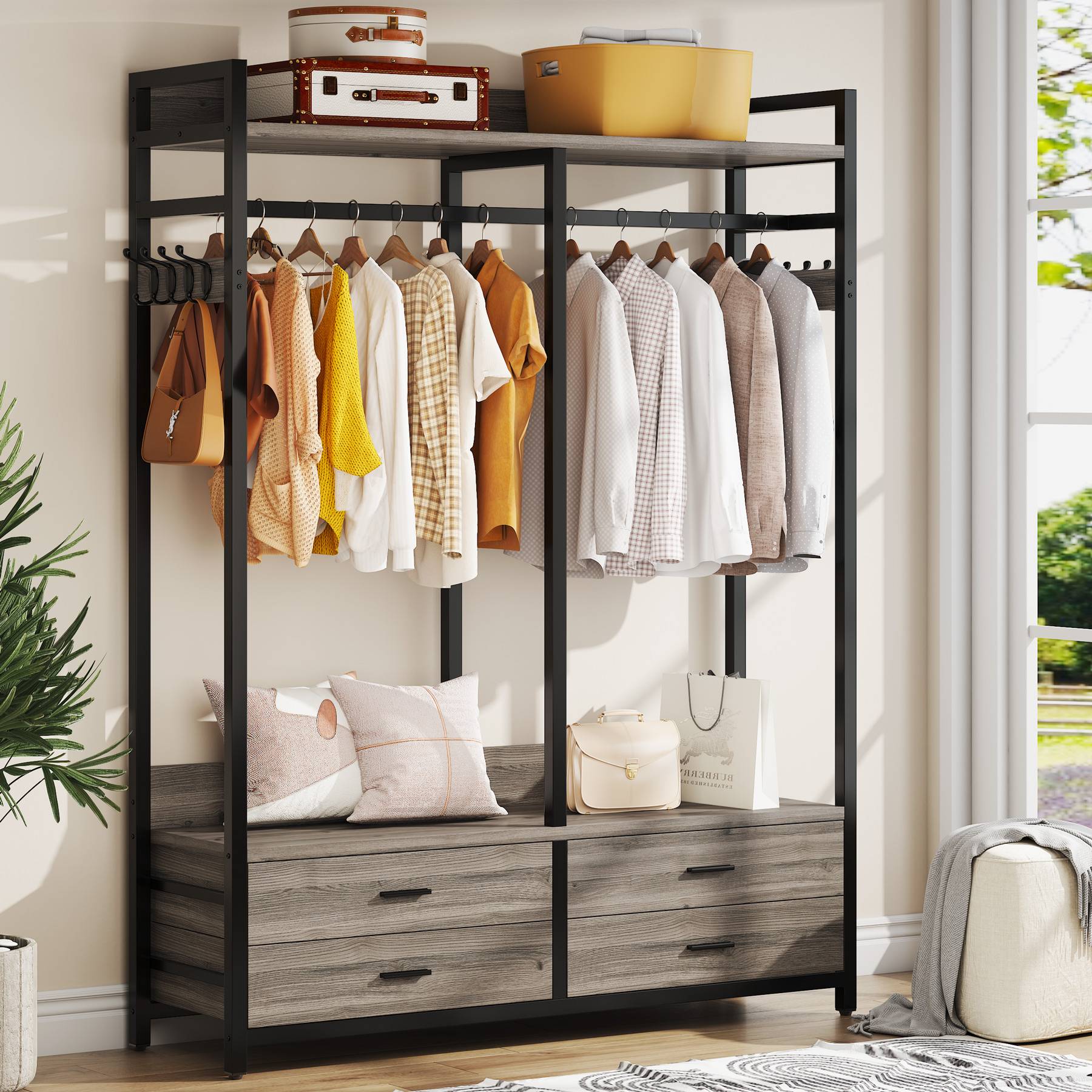 Freestanding Closet Organizer, Garment Rack with Drawers & Shelves