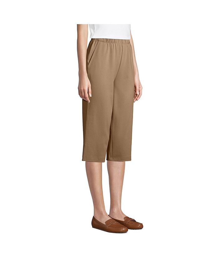 Women's Petite Sport Knit High Rise Elastic Waist Pull On Capri Pants