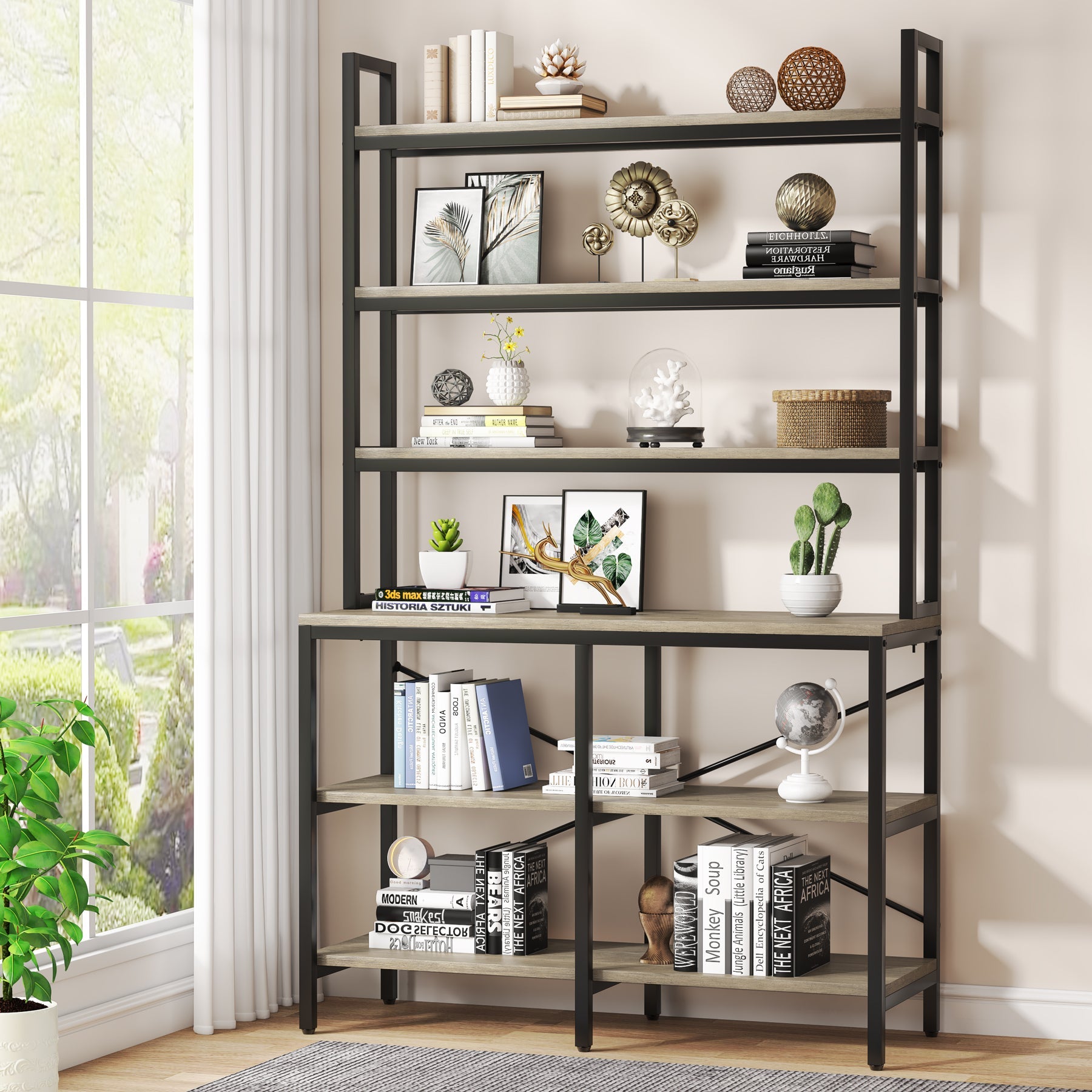 6-Tier Bookshelf, Industrial Etagere Bookcase Storage Rack