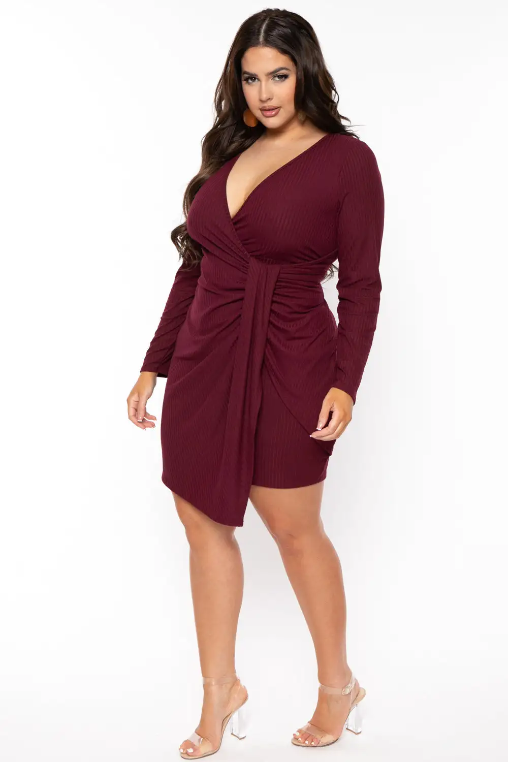Plus Size Silvia Front Drape Dress - Burgundy