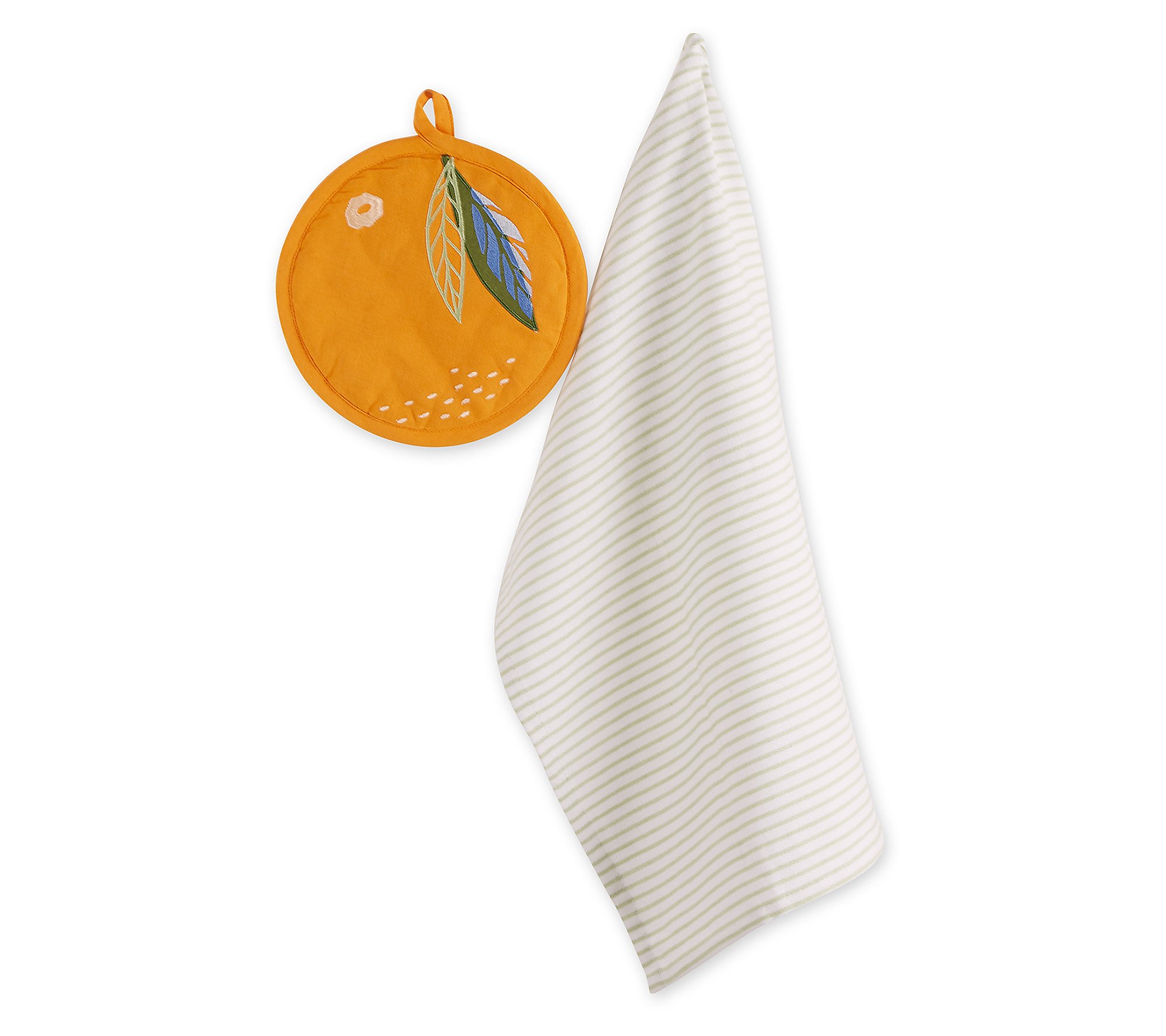 Design Imports Orange Potholder and Sage Kitchen Towel Gift Set