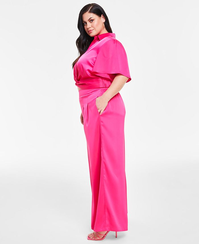 Trendy Plus Size Satin Wide-Leg Pants