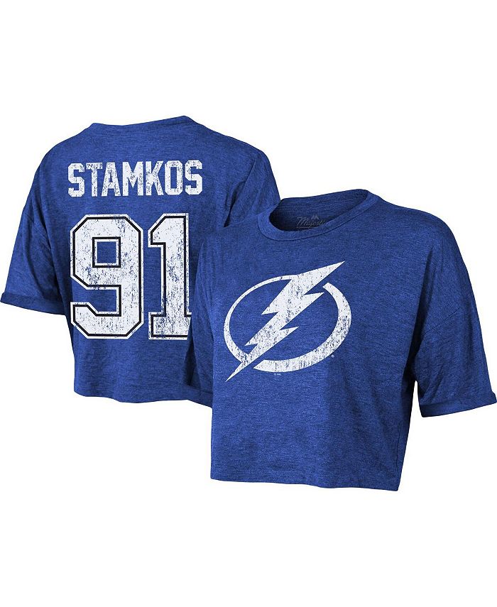 Women's Threads Steven Stamkos Blue Tampa Bay Lightning Boxy Crop Name and Number Cropped T-shirt