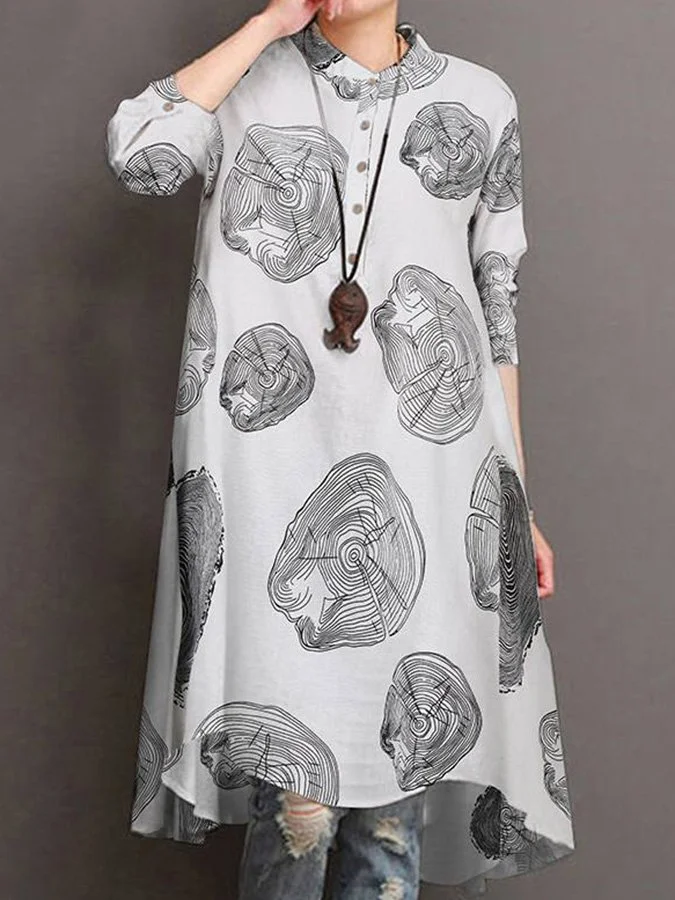 Ladies Cotton and Linen Annual Ring Casual Loose Dress
