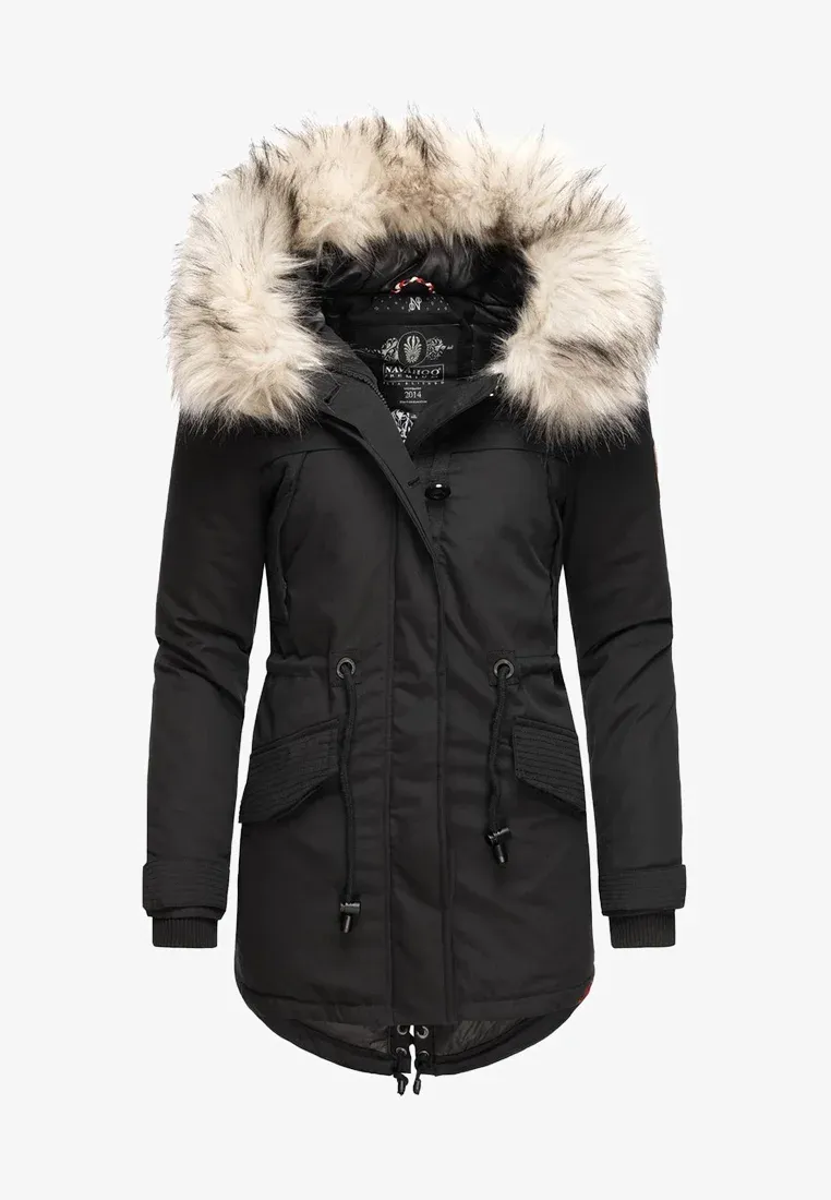 Warm winter ladies parka coat black