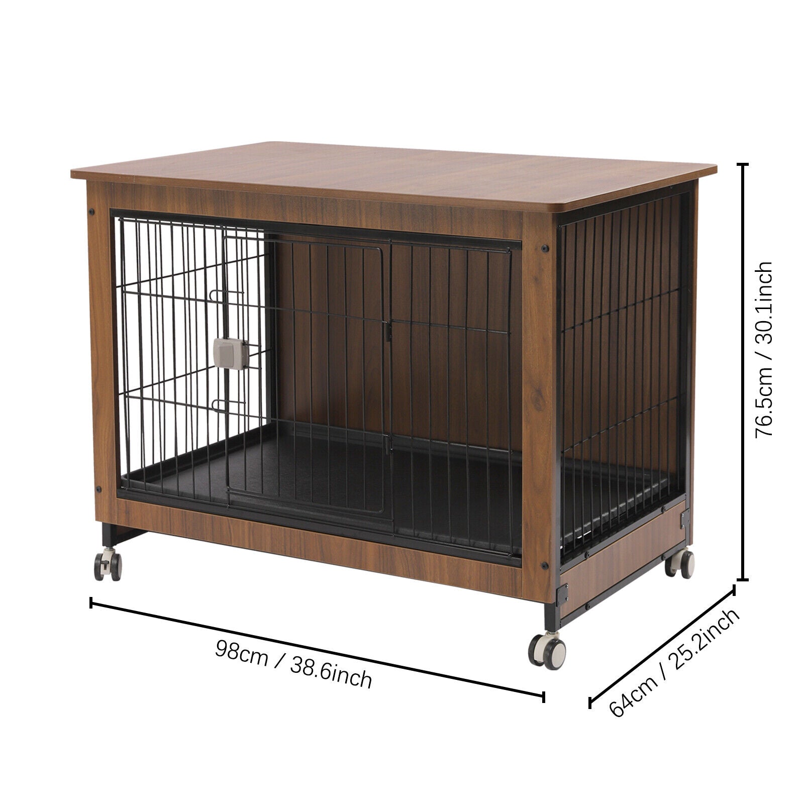 Miumaeov Heavy Duty Dog Crate Furniture Hard-Sided Furniture Style Cage Dog Crates for Large Dogs with Lockable Caster Wheels and Removable Tray Indoor Dog Kennel 38.6 x 25.2 x 30.1in