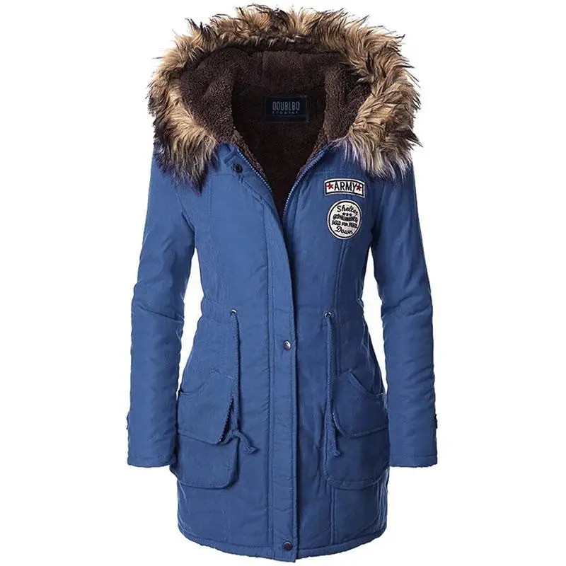 Hooded Drawstring Patch Parka Coat