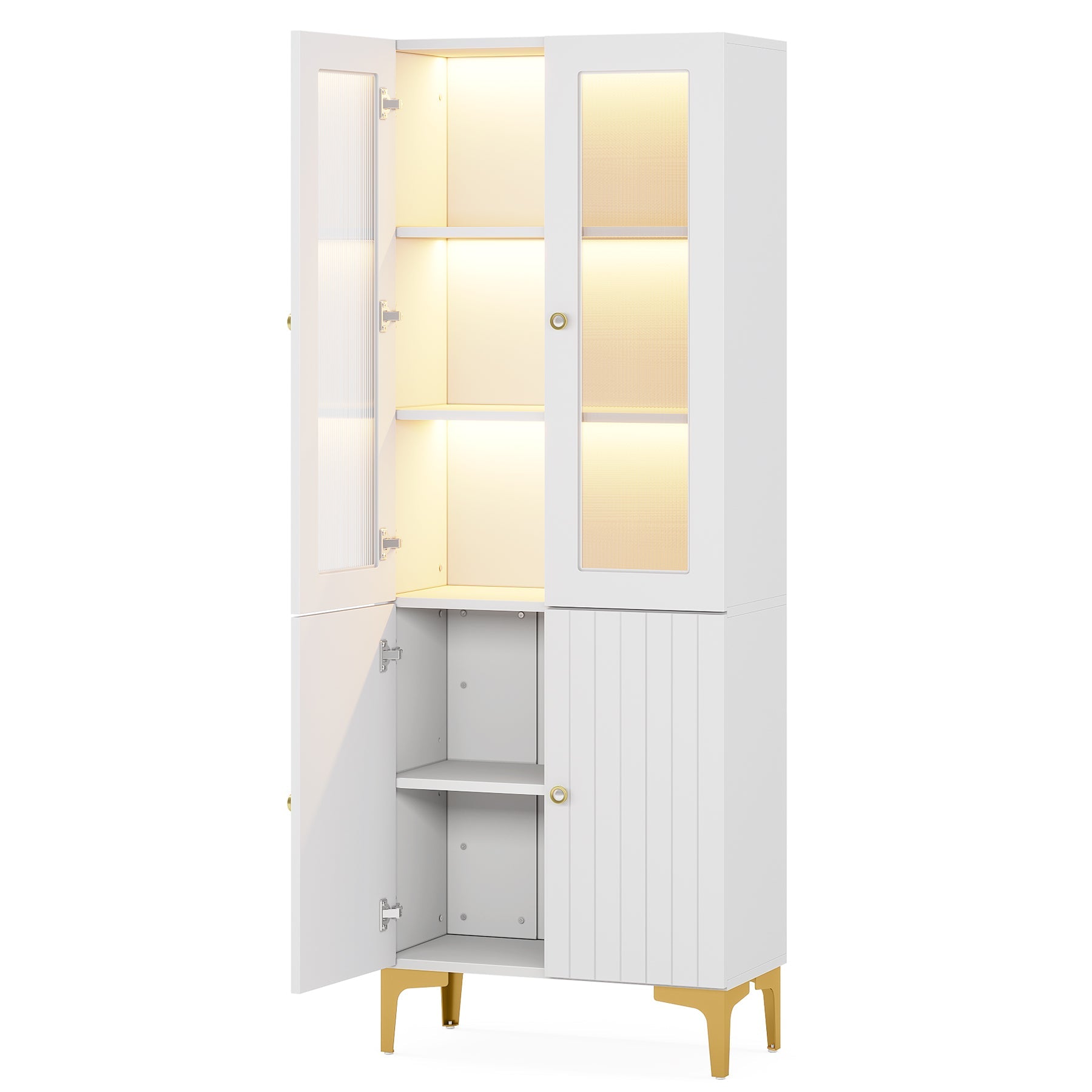 Freestanding  Bookcase Storage Cabinet with LED Light & 5-Tier Shelves