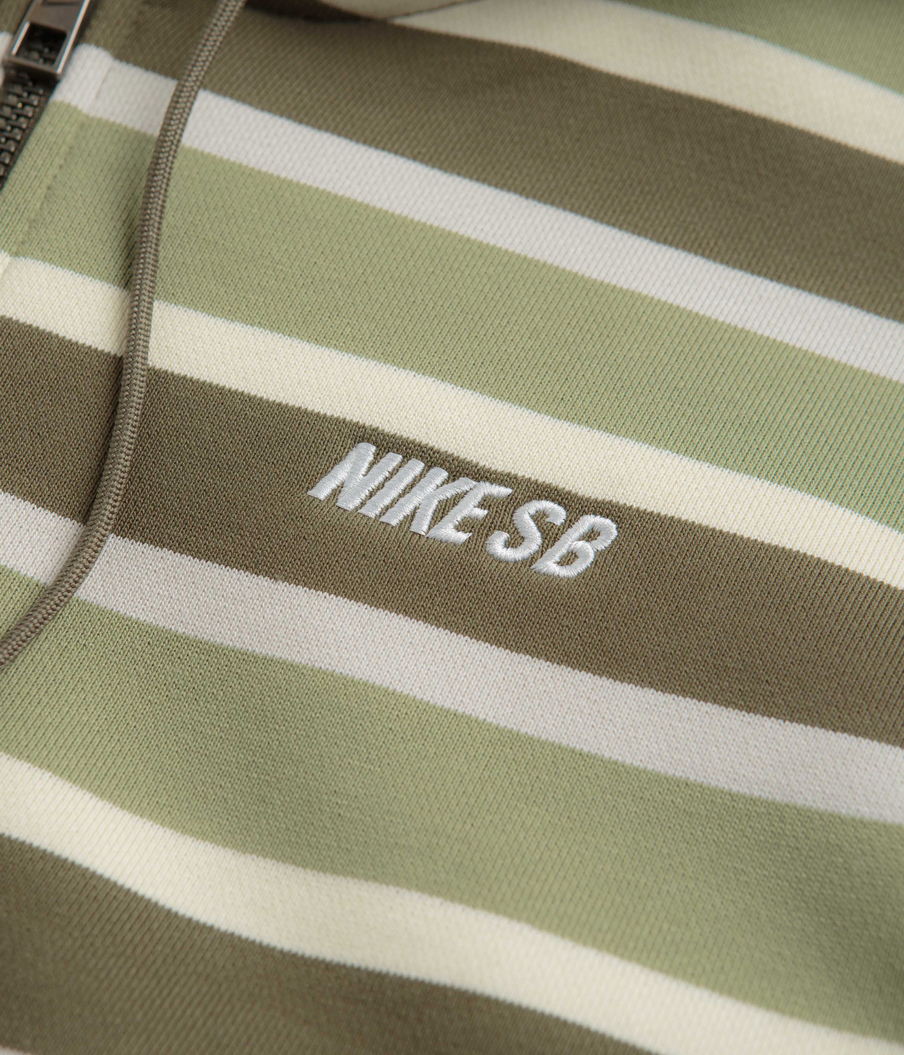 Nike SB Striped Full Zip Hoodie - Coconut Milk / Oil Green / White