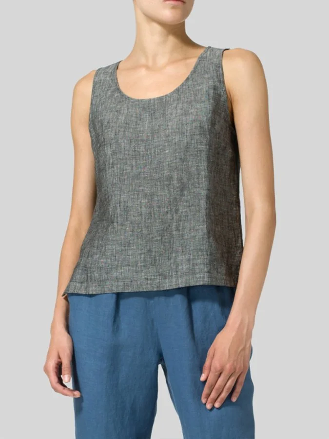 Women's Fashion Simple Cotton Linen Round Neck Sleeveless Tank Top