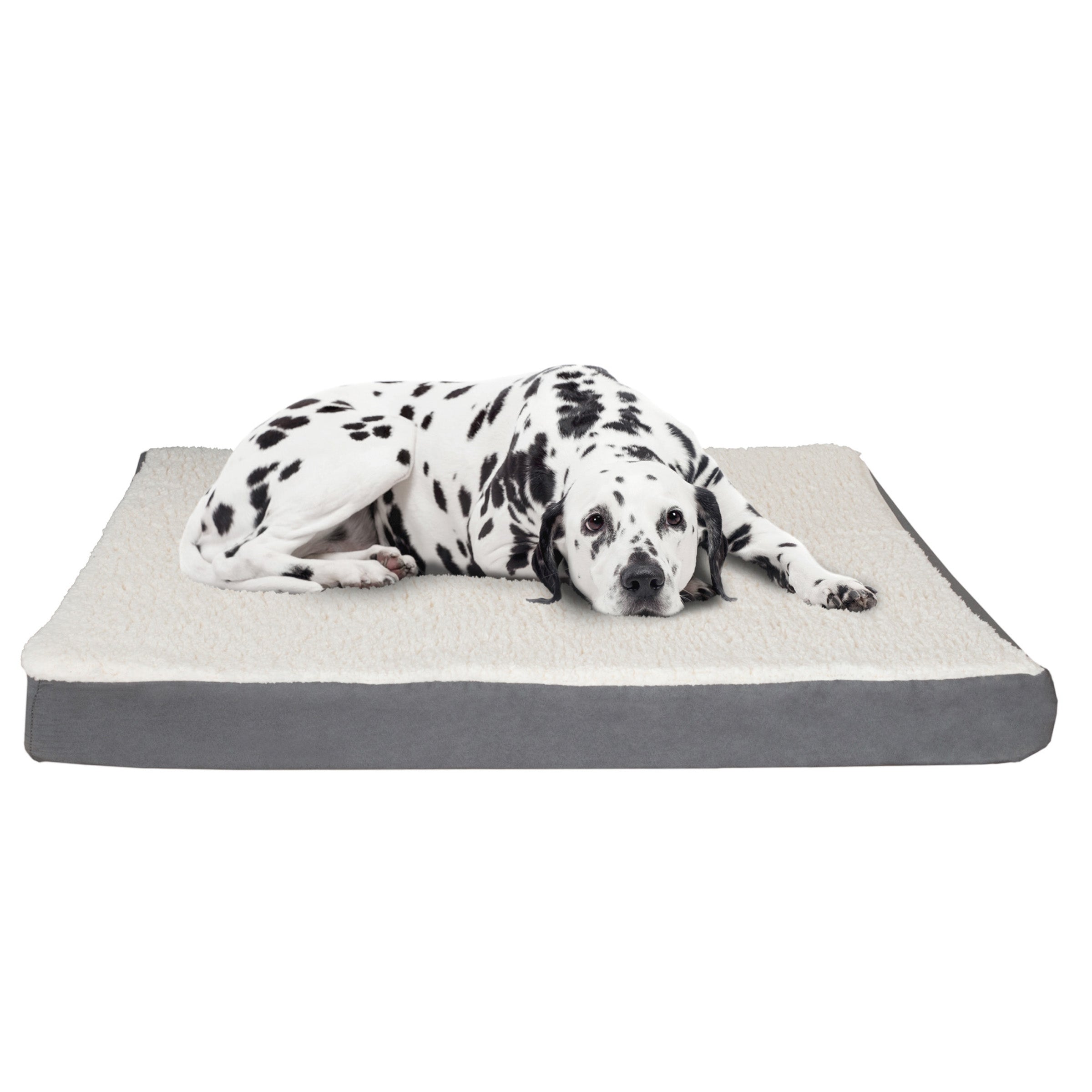 Orthopedic Dog Bed - 2-Layer 44x35-Inch Memory Foam Pet Mattress with Machine-Washable Sherpa Cover for Large Dogs up to 100lbs by PETMAKER (Gray)