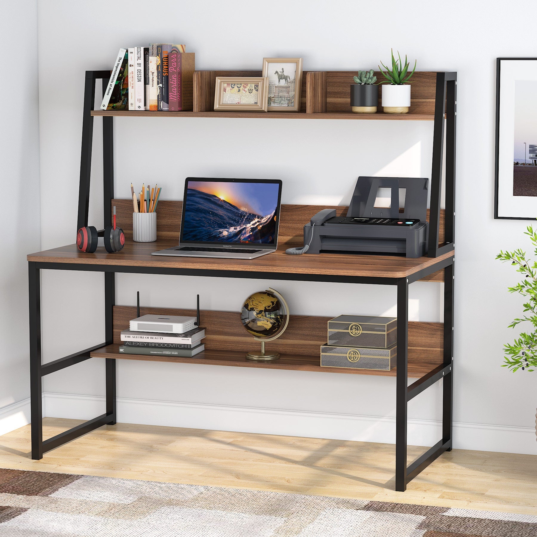 Modern Computer Desk with Hutch, 47