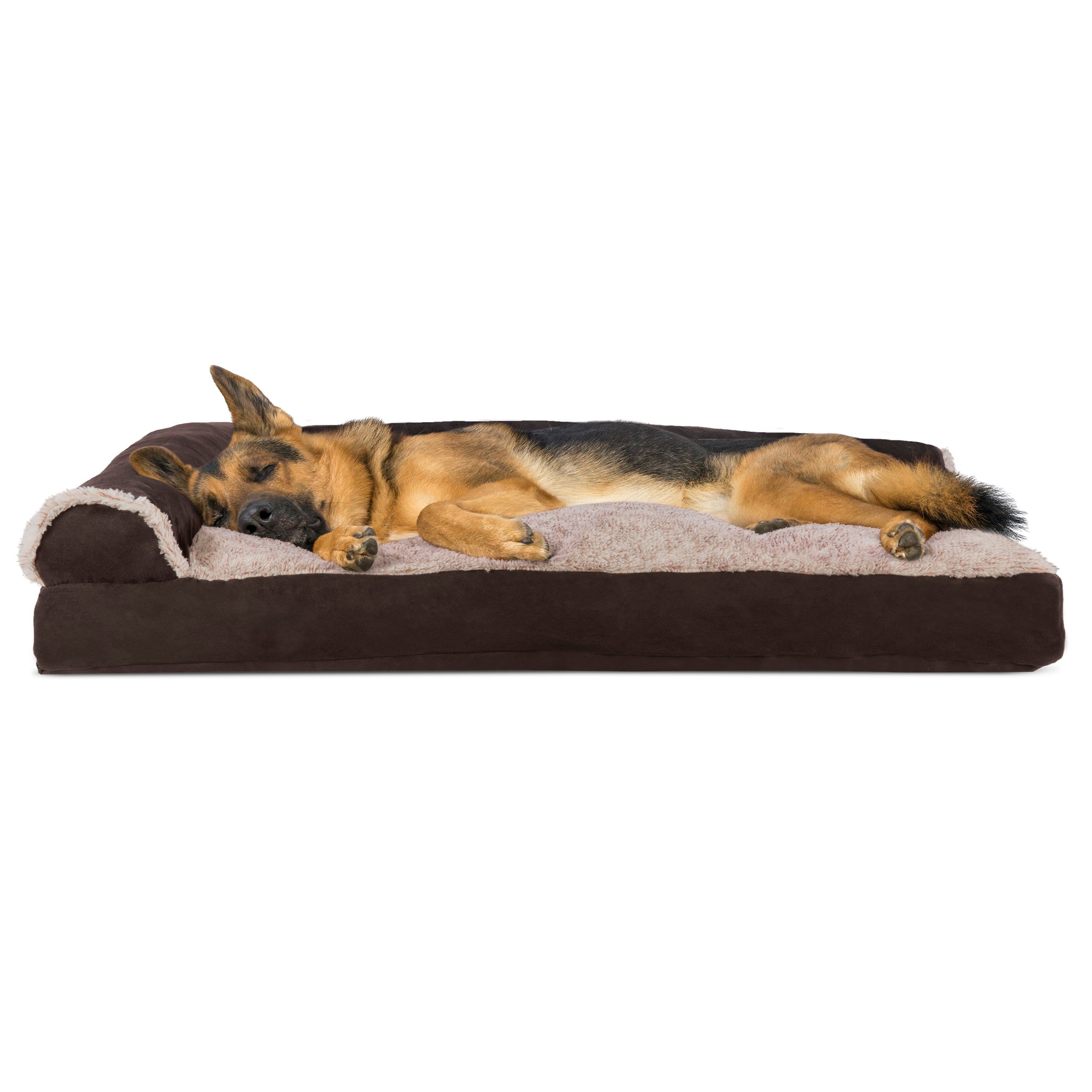 FurHaven Pet Products | Faux Fur and Suede Chaise Lounge Pillow Sofa-Style Pet Bed for Dogs and Cats， Espresso， Jumbo