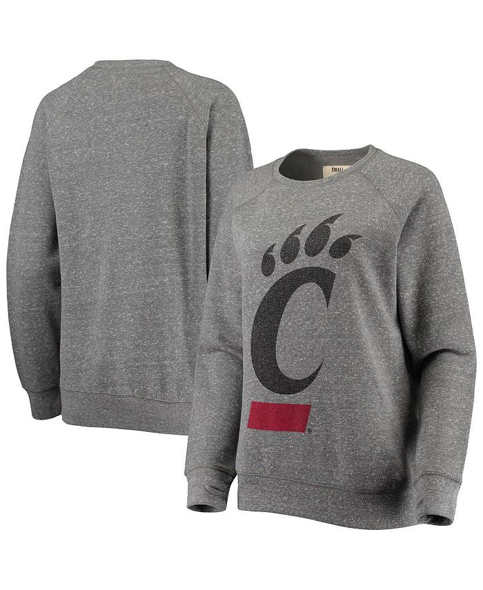 Women's Heathered Gray Cincinnati Bearcats Big Logo Knobi Fleece Raglan Pullover Sweatshirt