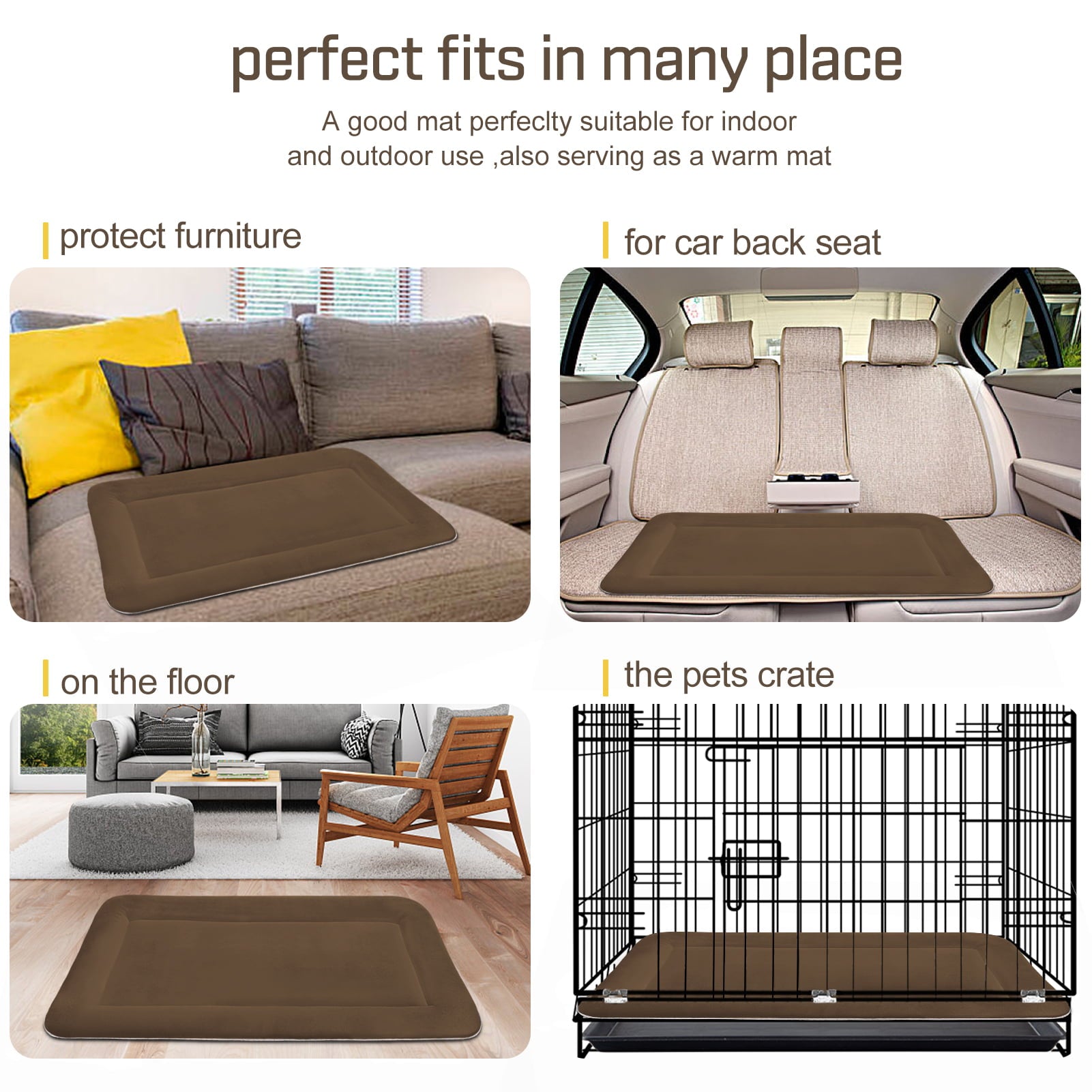 Hero Dog Large Dog Bed Crate Mat 42 in Washable Pet Beds Soft Dog Mattress Anti-Slip Kennel Mats (Dark Brown)
