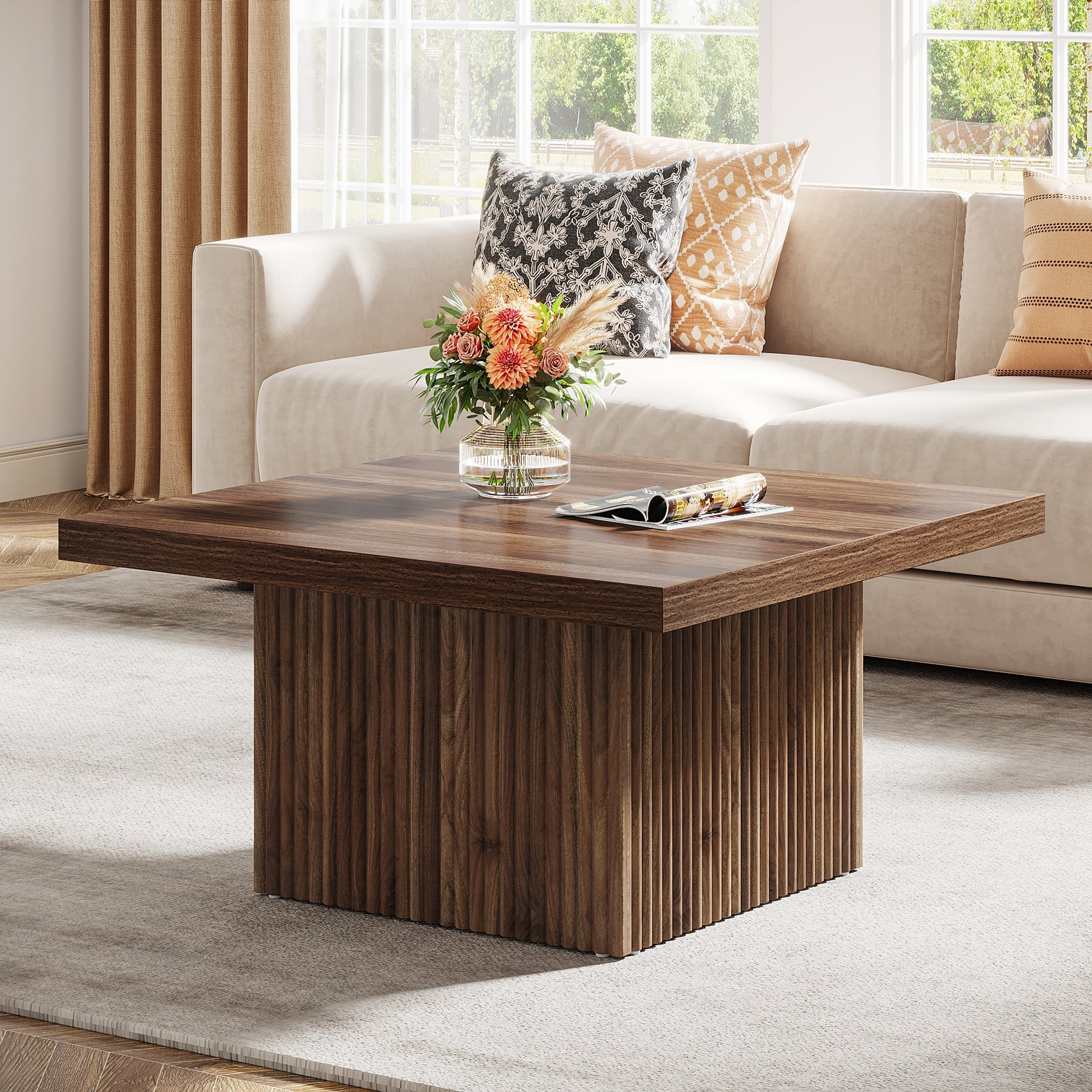 Square Coffee Table, 31.5-Inch Wood Center Table Cocktail Table