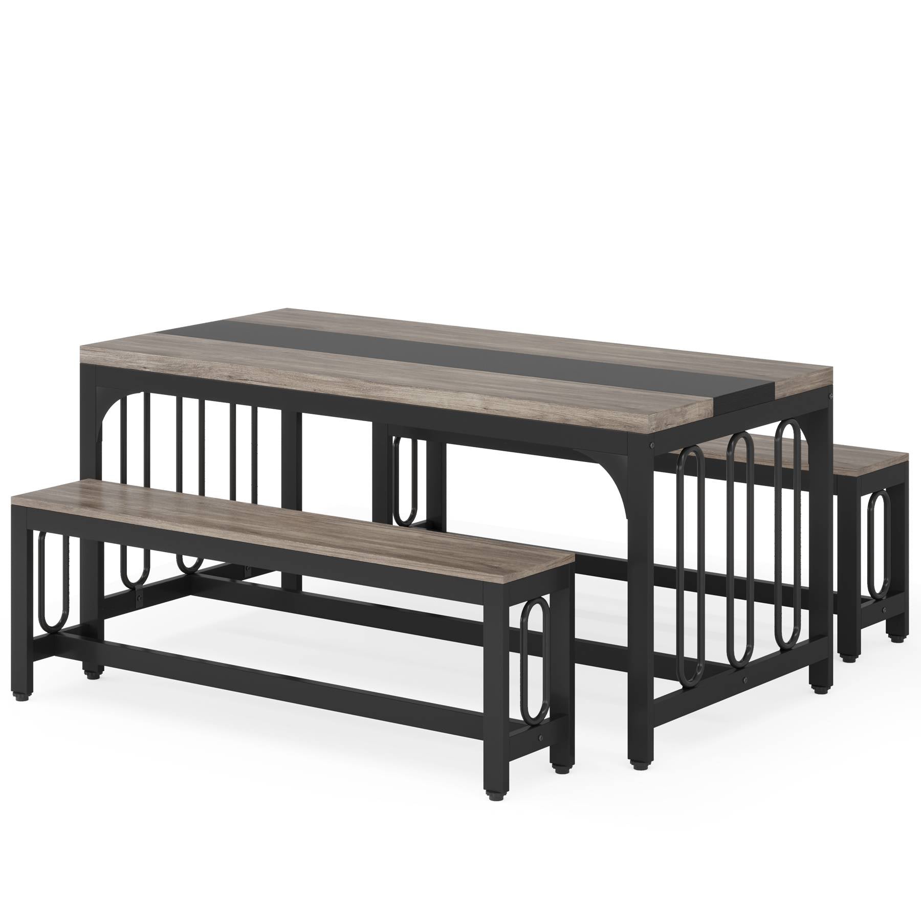 Dining Table Set, 3-Piece Kitchen Table with 2 Benches for 4-6 People