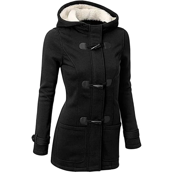 Ladies hooded coat button horn bomber jacket