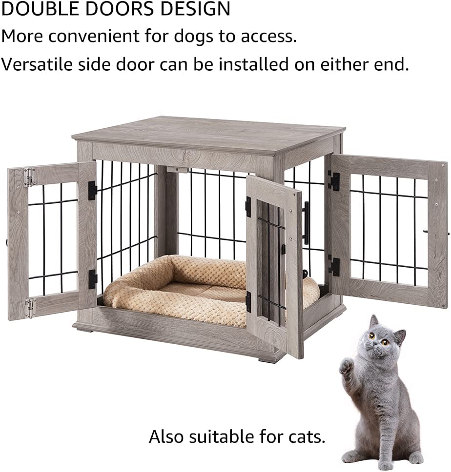 beeNbkks EV1018 Small Wire Pet Crate with Cushionand#44; Weathered Grey