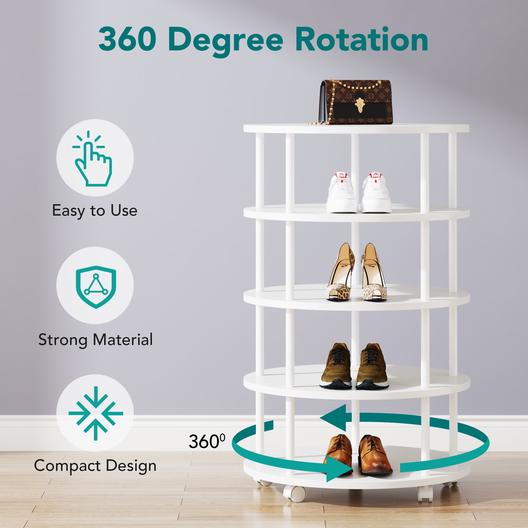 5-Tier Revolving Shoe Rack, 360° Rotating Shoe Storage Organizer