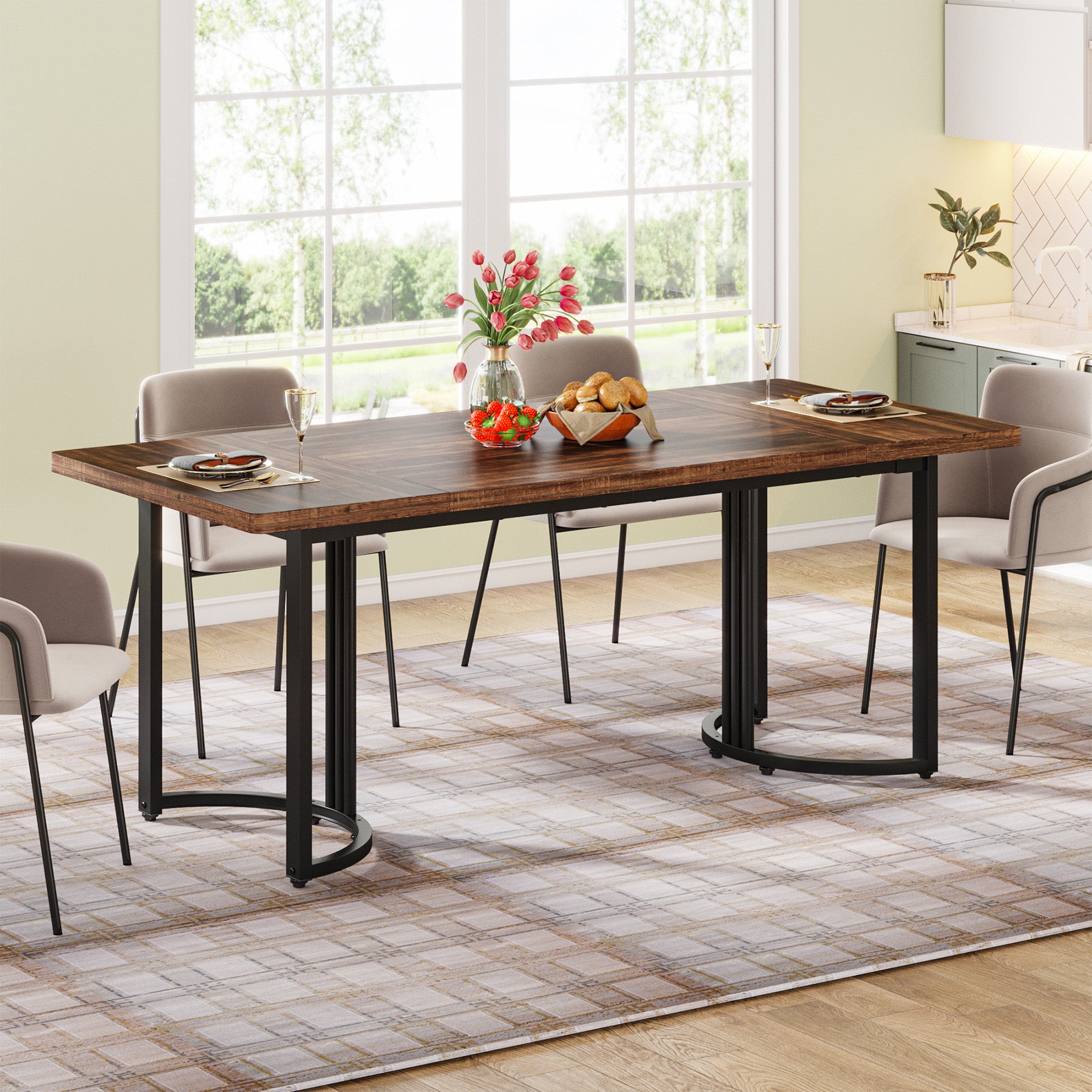 Rectangular Dining Table,  70.87” Long Modern Kitchen Table for 6-8 Person