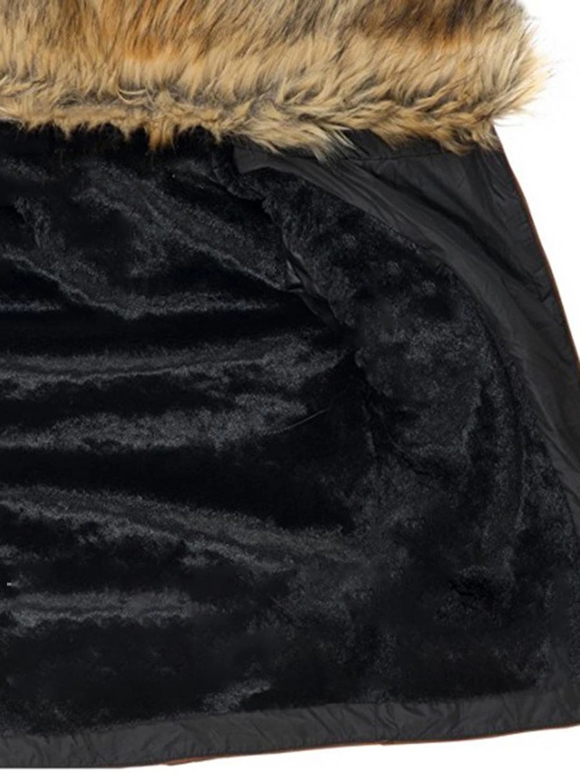 Faux fur collar zipper patchwork women's coat/black