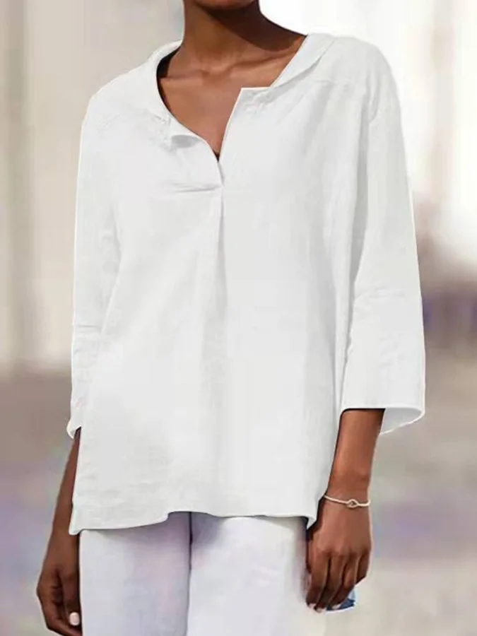 Women's Fashion Simple Solid Color Irregular Lapel Three-quarter Sleeve Shirt