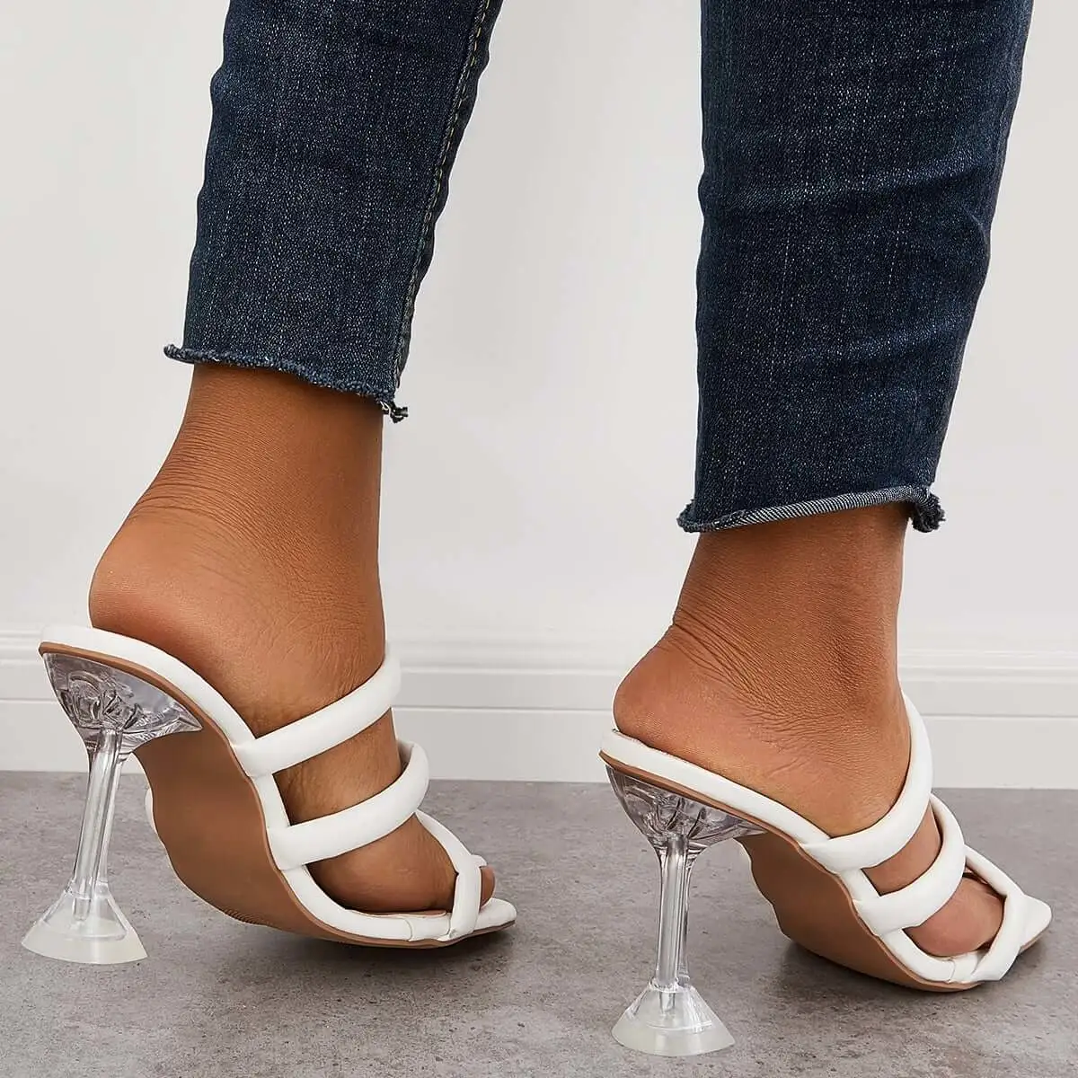 Open Toe Backless Mules Sandals Slip-on Clear High Stiletto Heels