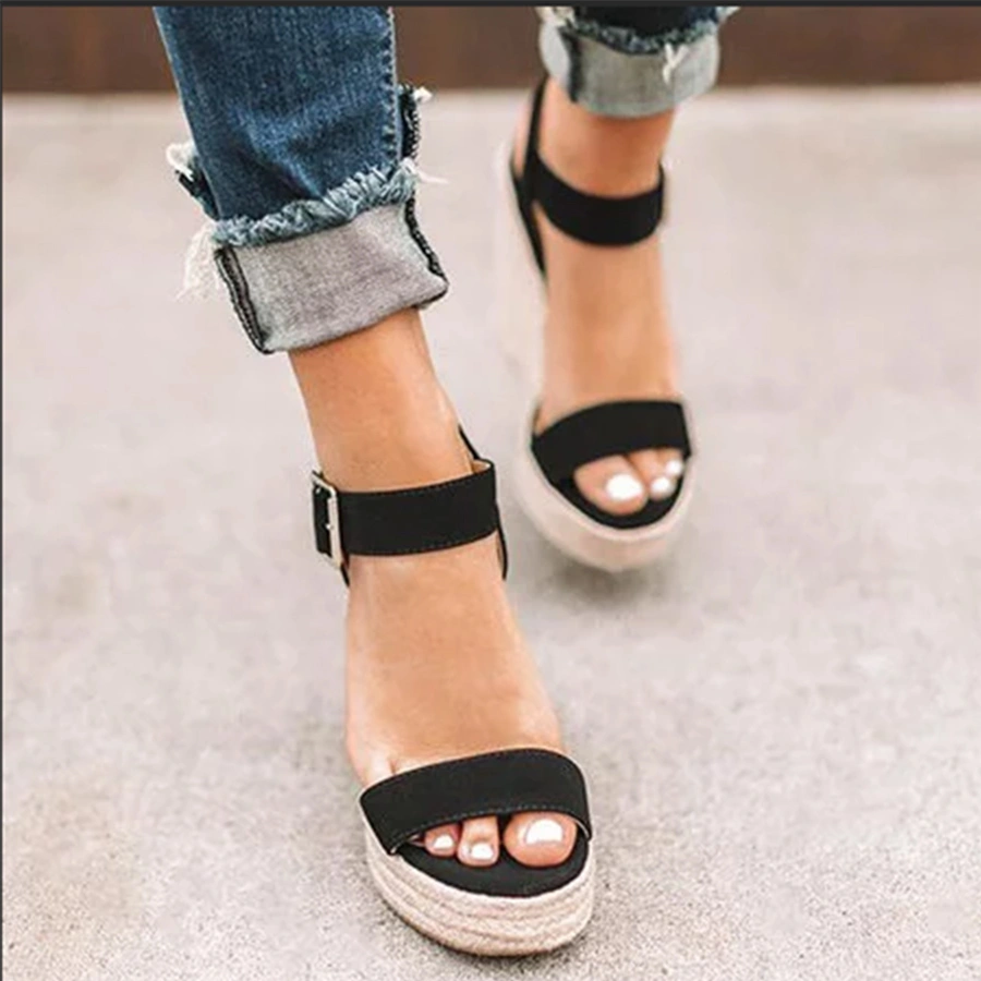 Plain Velvet Peep Toe Date Wedge Sandals