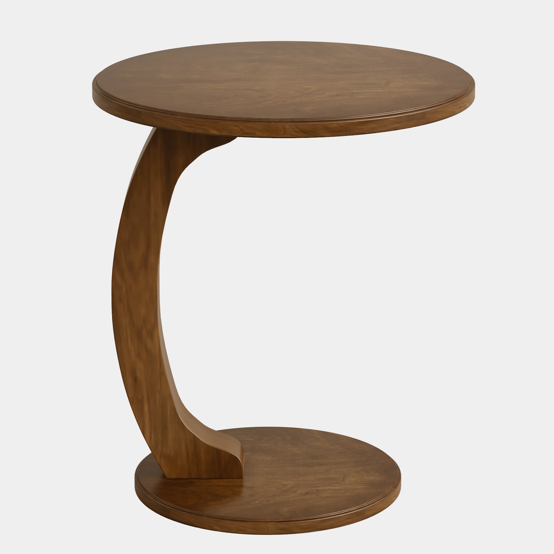 C-Shaped End Table, Round Solid Wood Side Table for Living Room