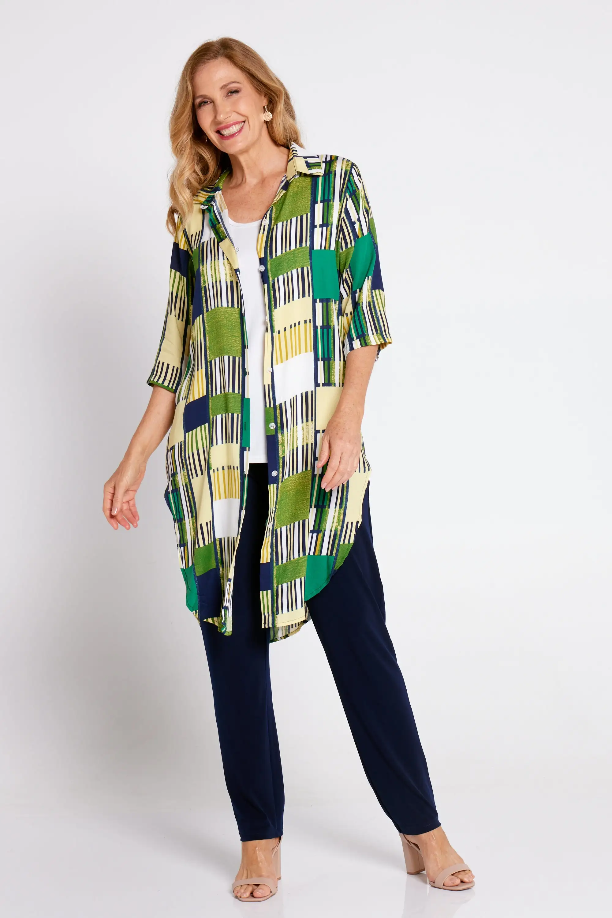 Cloe Long Line Shirt - Emerald Ceramic