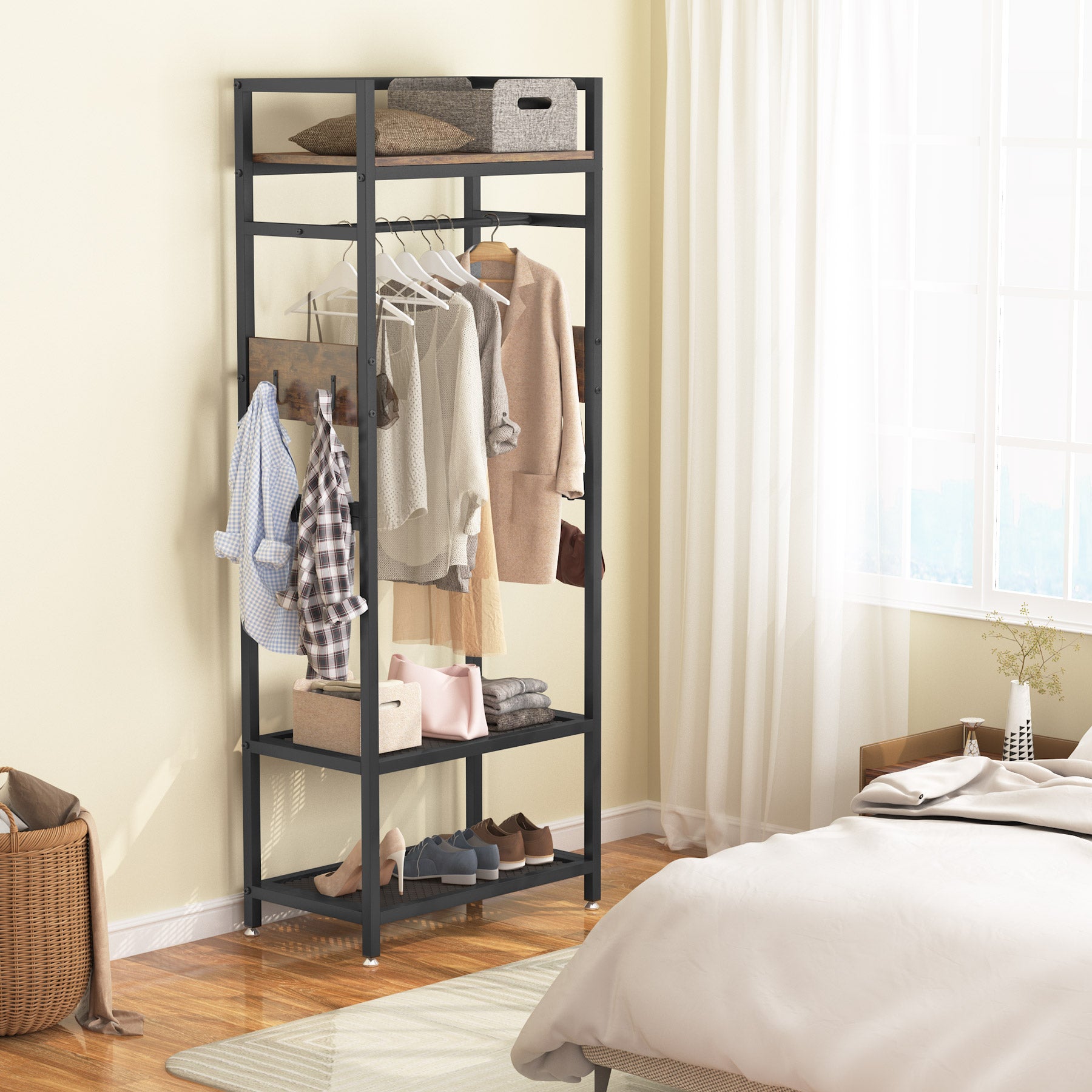 Freestanding Closet Organizer, Small Entryway Coat Garments Rack