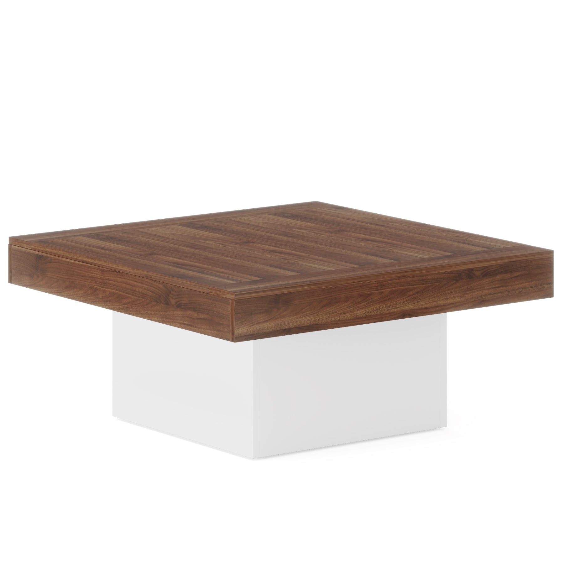 Square Coffee Table, Farmhouse Wood Cocktail Table with LED Light