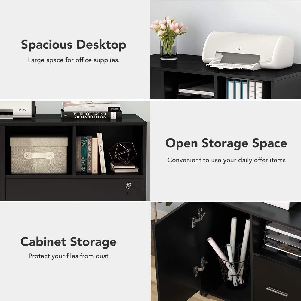 Mobile File Cabinet, Modern Filing Cabinet with Lock and Drawer