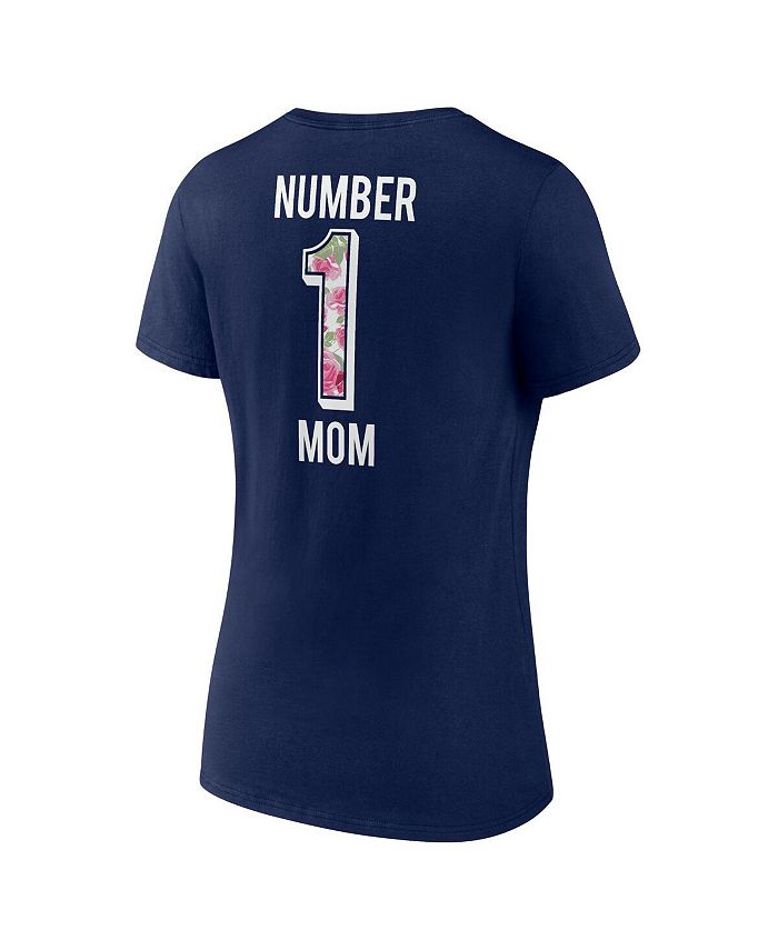 Women's Branded Navy New England Patriots Plus Size Mother's Day #1 Mom V-Neck T-shirt