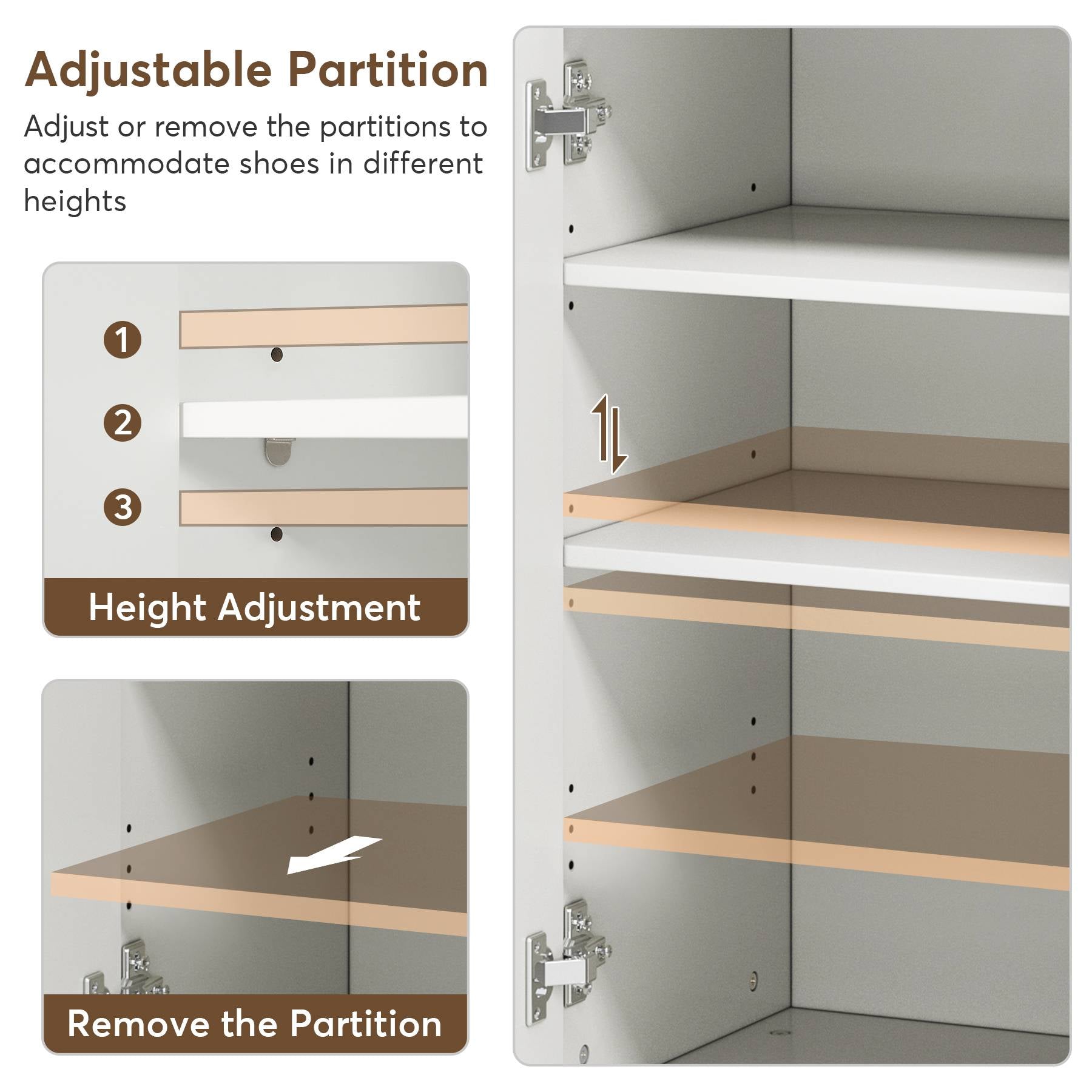 16-Pair Shoe Cabinet, Wooden Shoe Organizer with Adjustable Shelves and Drawer