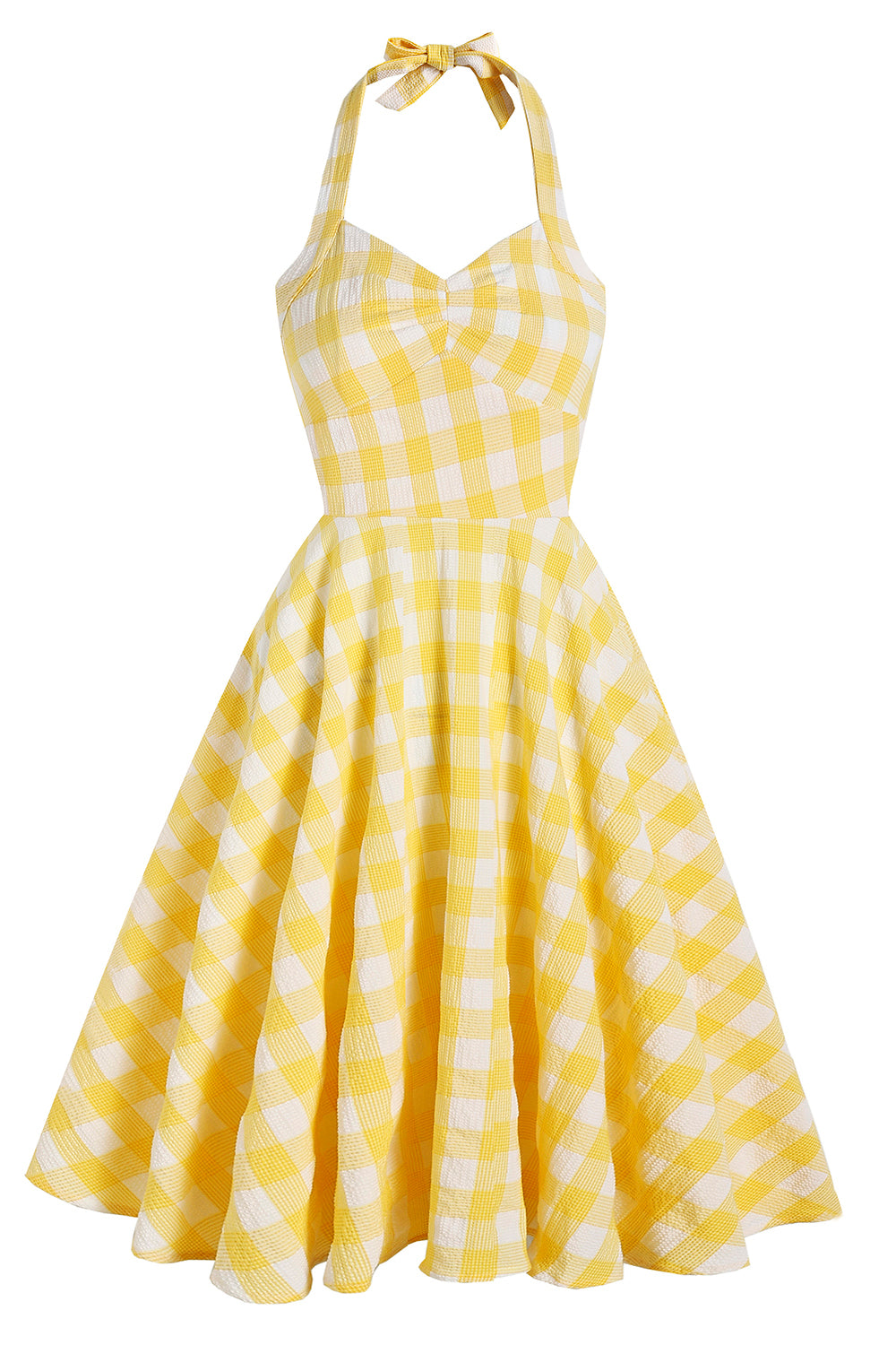 Yellow Plaid Halter 1950s Dress
