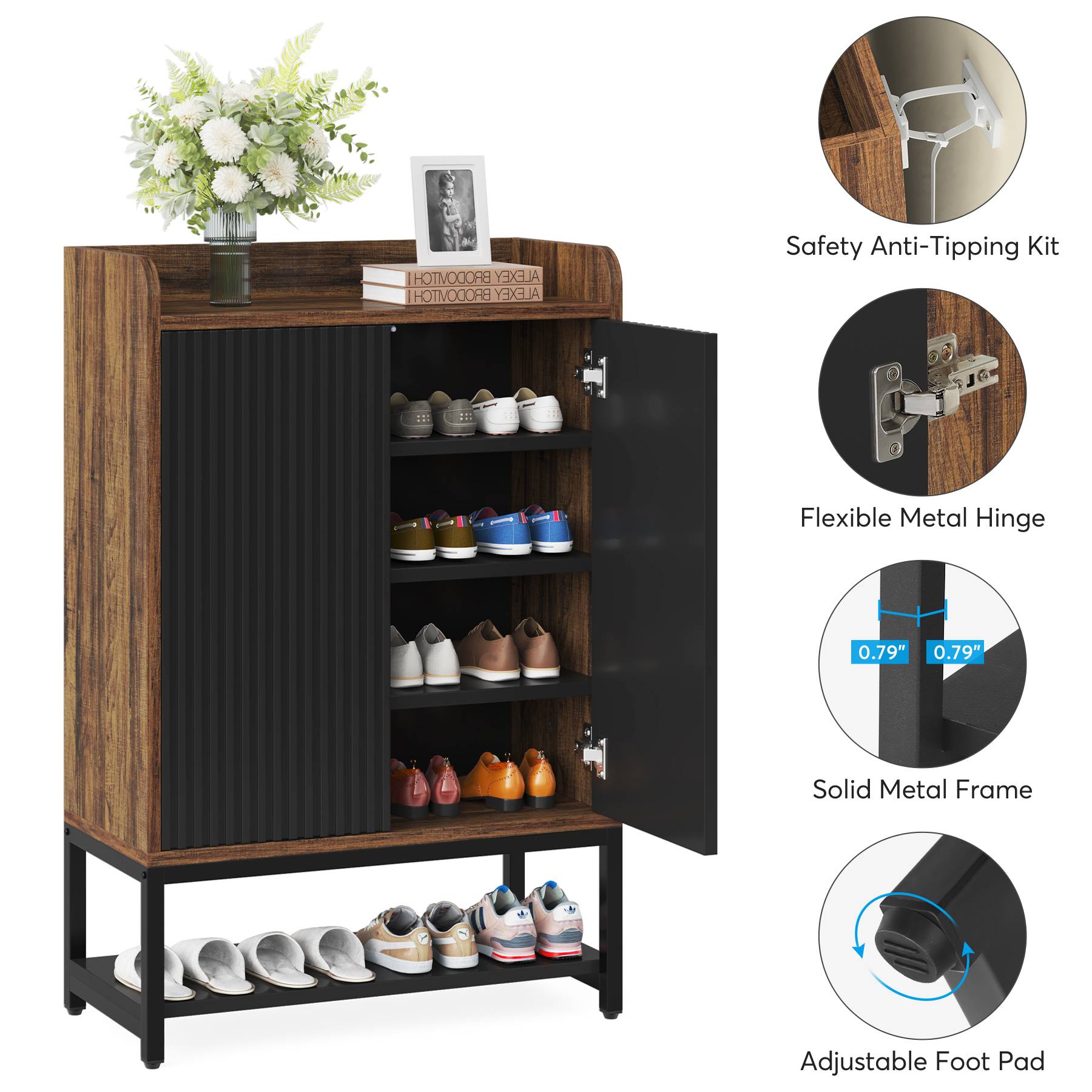 5-Tier Shoe Cabinet Shoe Rack Organizer with Doors for Entryway