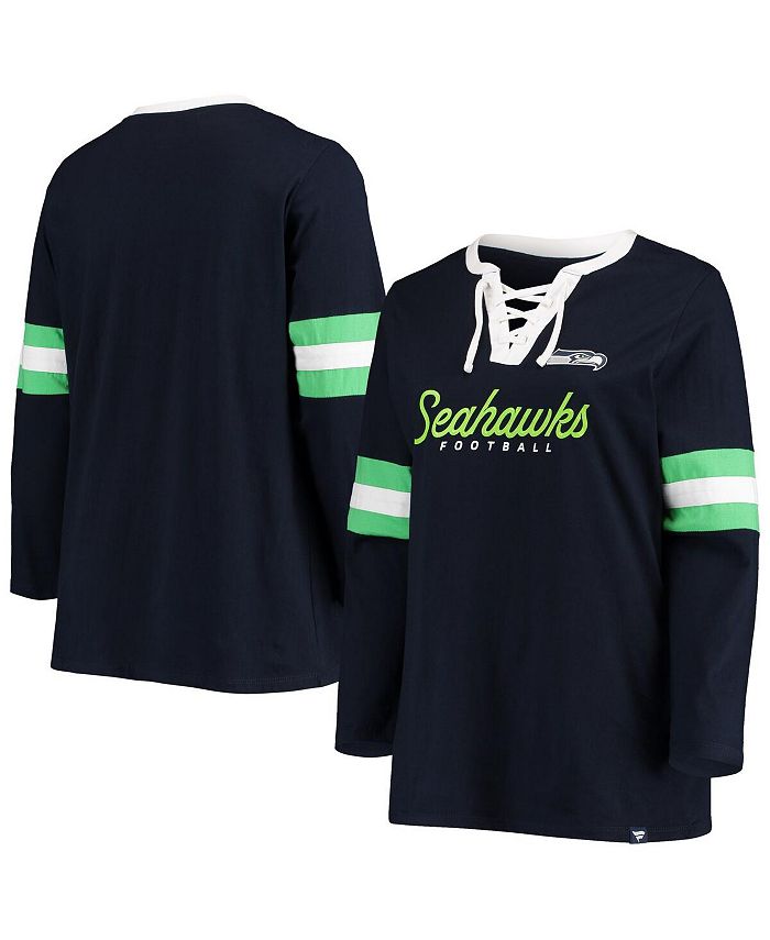 Women's College Navy Seattle Seahawks Plus Size Script Lace-Up Long Sleeve T-shirt