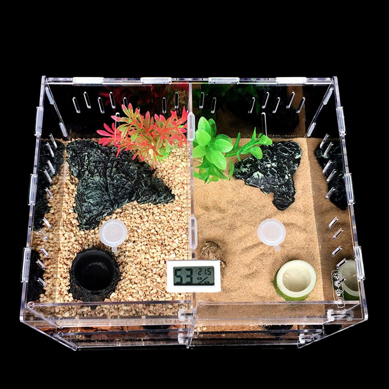 4 Grids Acrylic Reptile Terrarium Lizard Cage Enclosure Box Tank Climbing Pet Box Spider Snake Display，Clear Gift