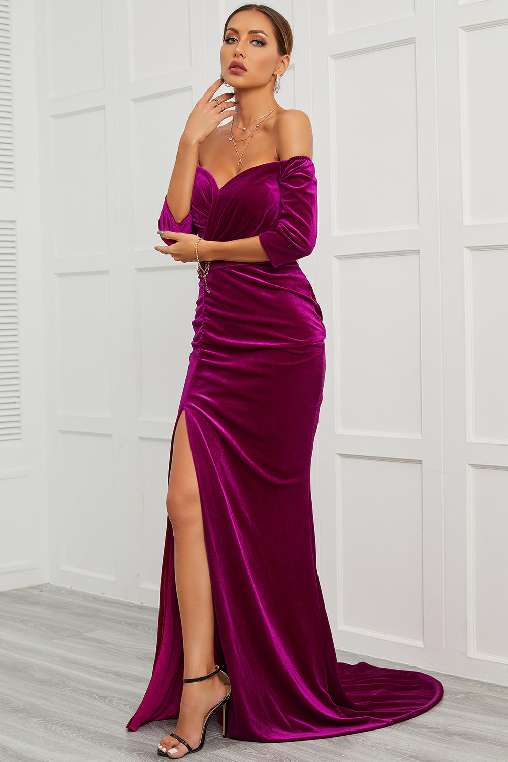 Mermaid Off the Shoulder Prom Dress with Split Front