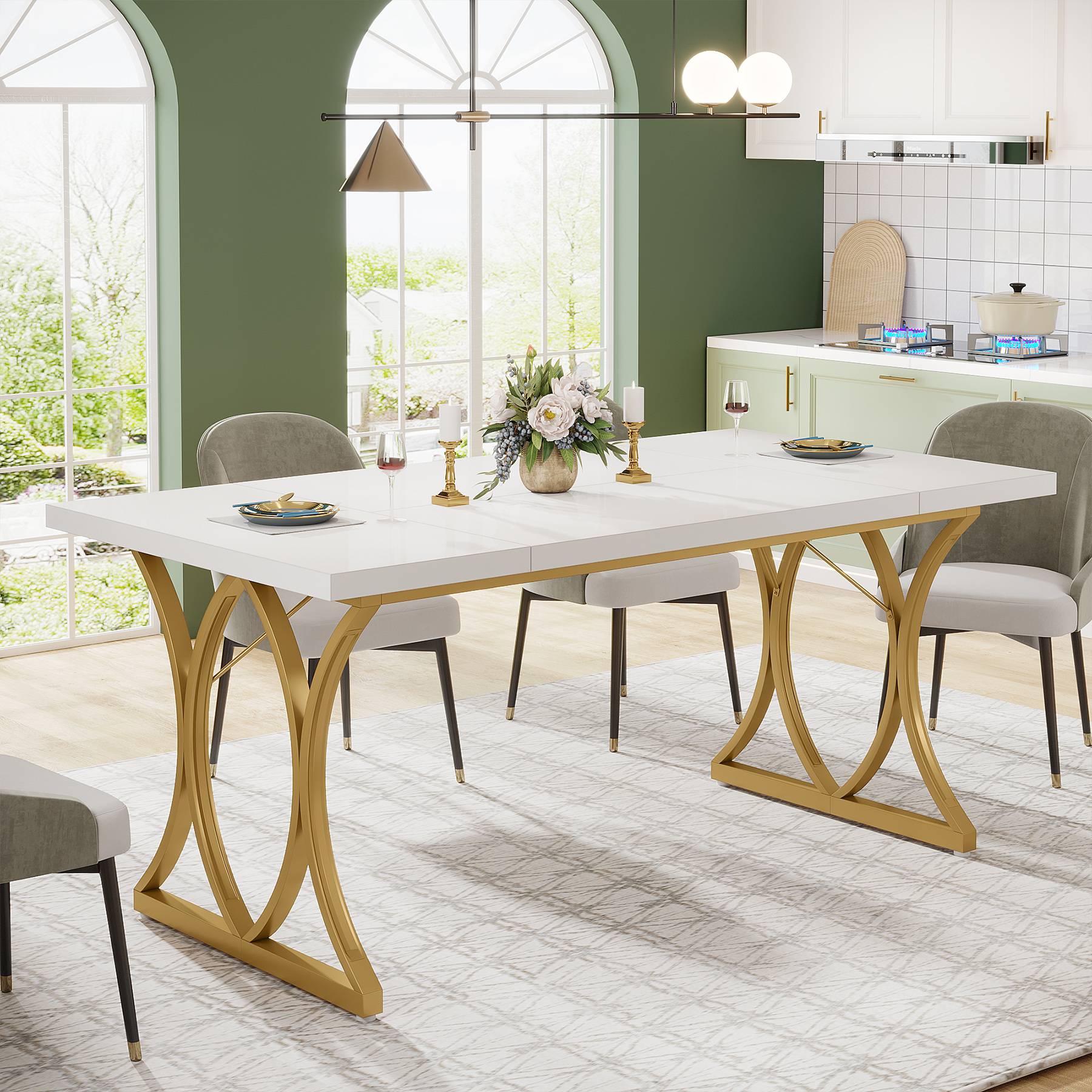 Modern Dining Table, Rectangle Kitchen Table Dinner Table for 6 People