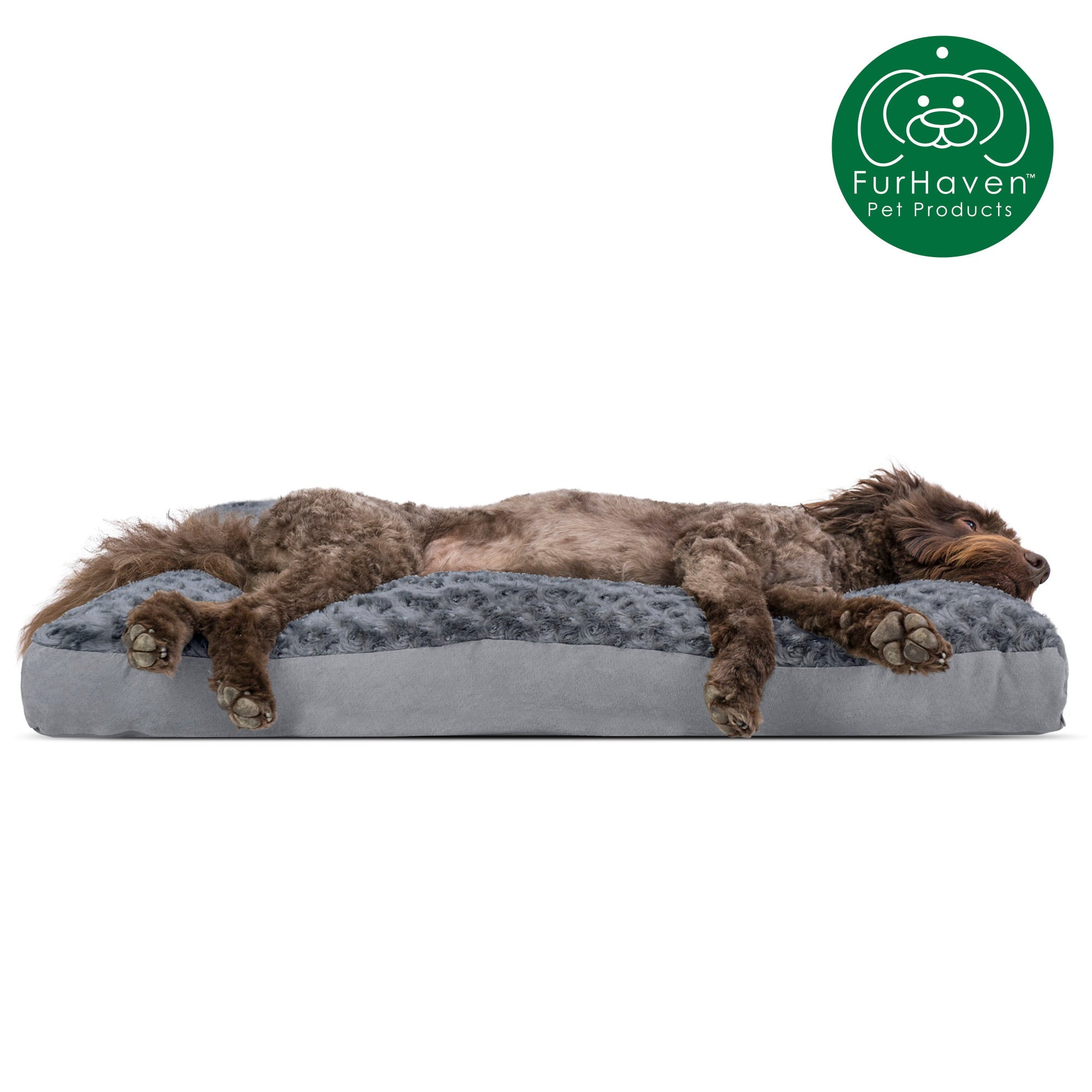 FurHaven Pet Products | Deluxe Plush Pillow Pet Bed for Dogs and Cats， Gray， Large