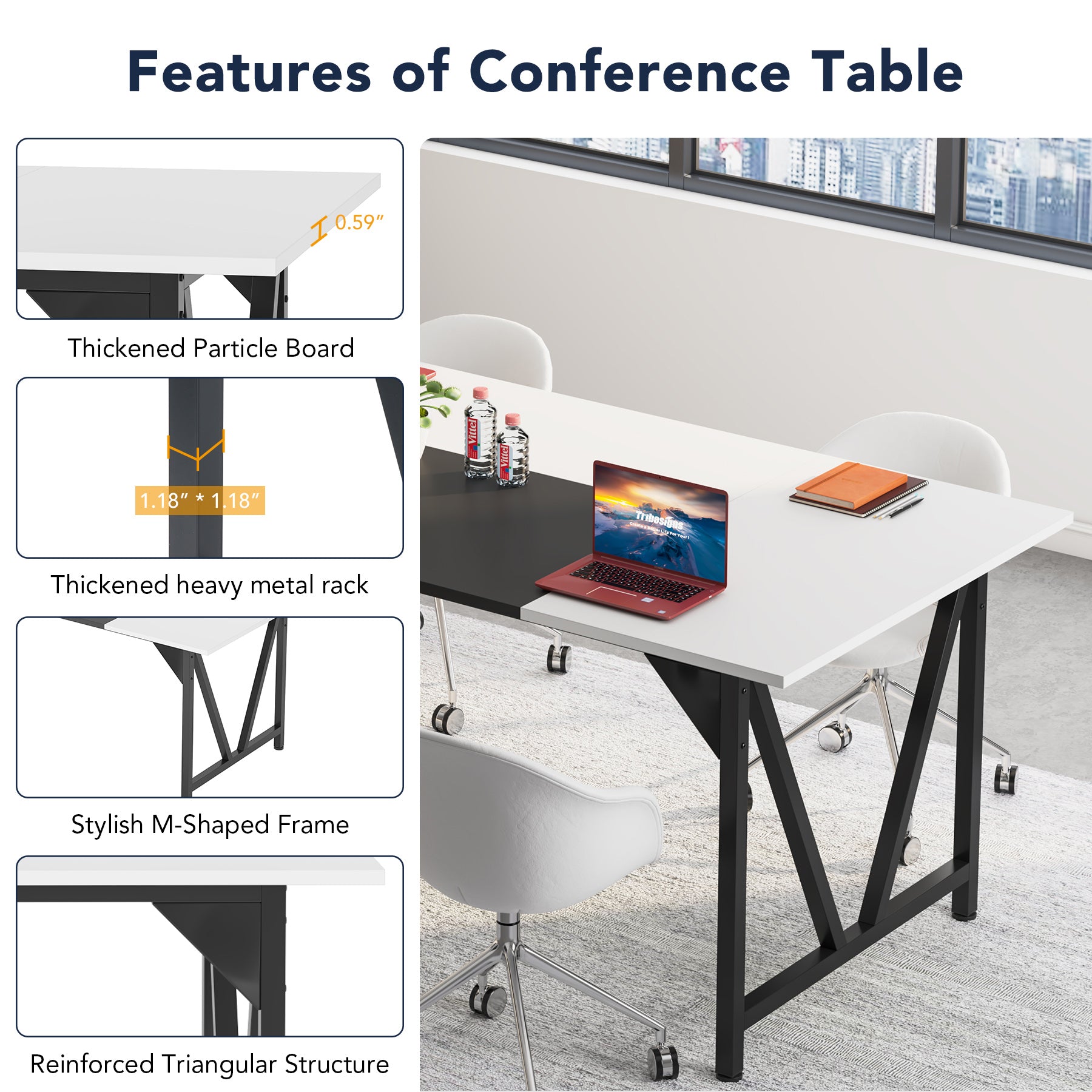 6FT Conference Table, Rectangular Meeting Table Desk with Splicing Board