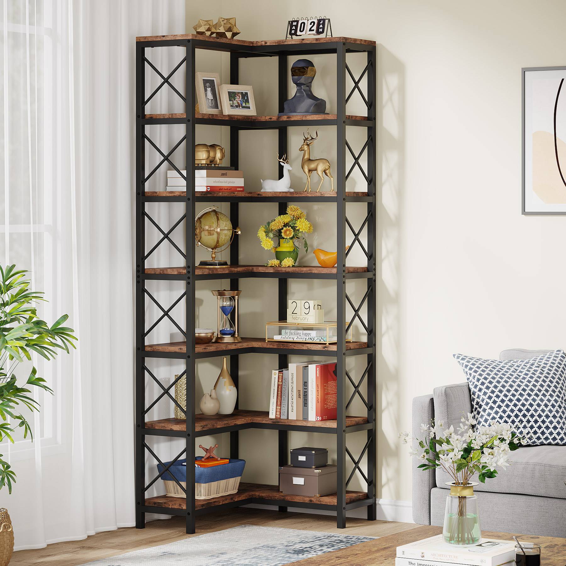 7-Tier Corner Bookshelf Corner Bookcase Storage Display Rack