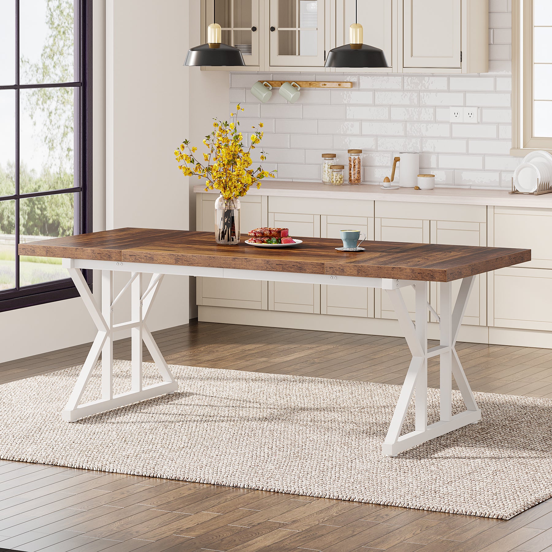 Wood Dining Table, Farmhouse 70.8