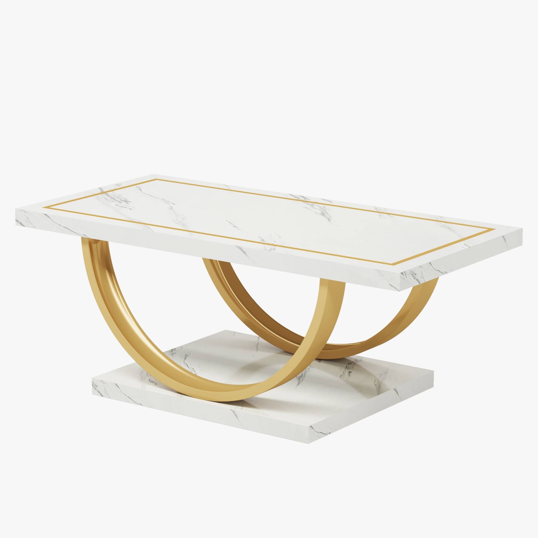 Modern Coffee Table, Mid Century Center Table with Faux Marble Veneer