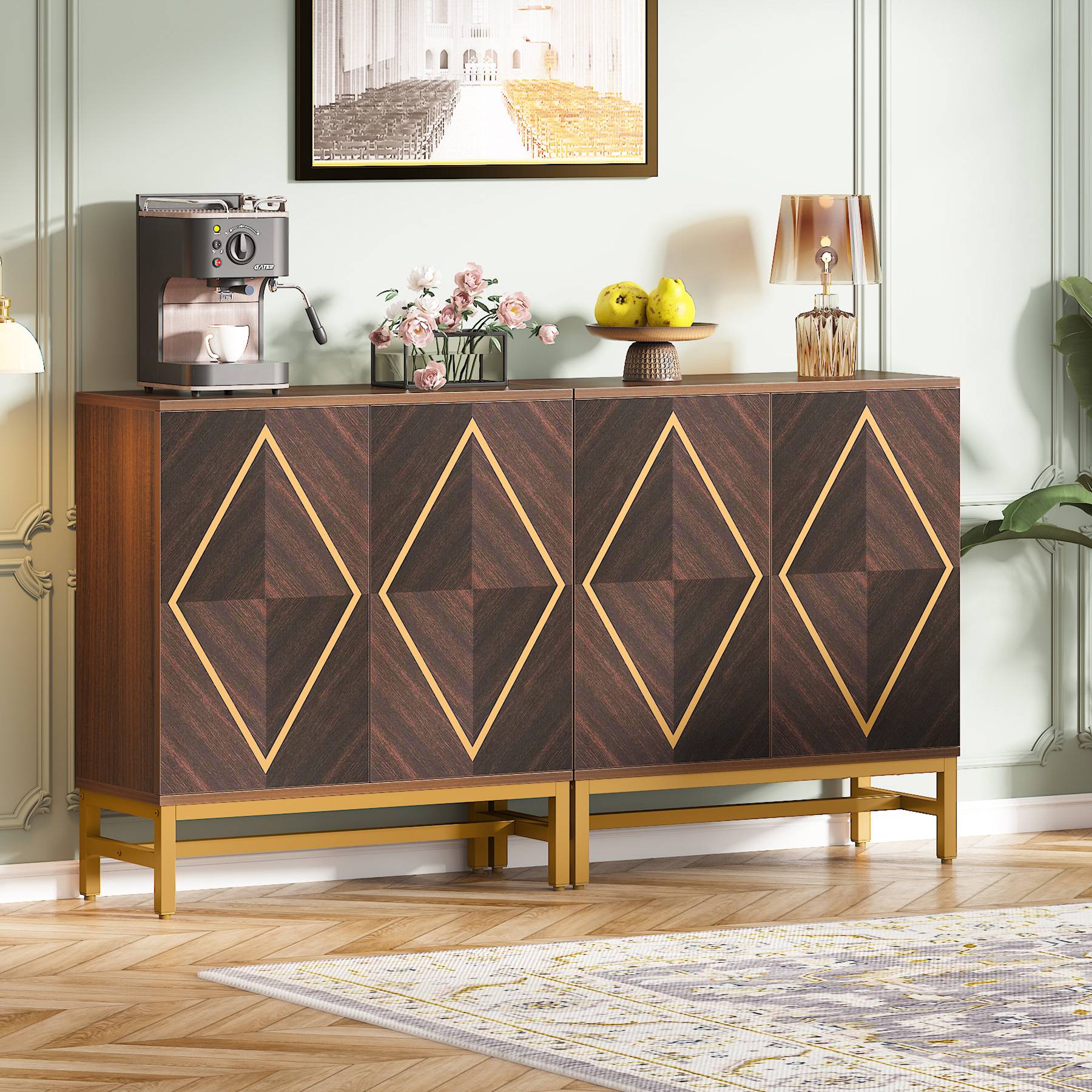 Sideboard Buffet Set of 2, Accent Console Cabinet with Adjustable Shelf